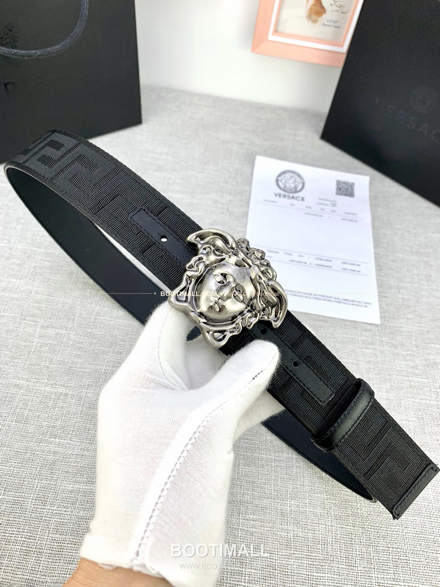 베르사체 메두사 캔버스 라그레카 카프스킨 벨트 Versace Medusa Canvas La Greca Calfskin Belt 4cm 5
