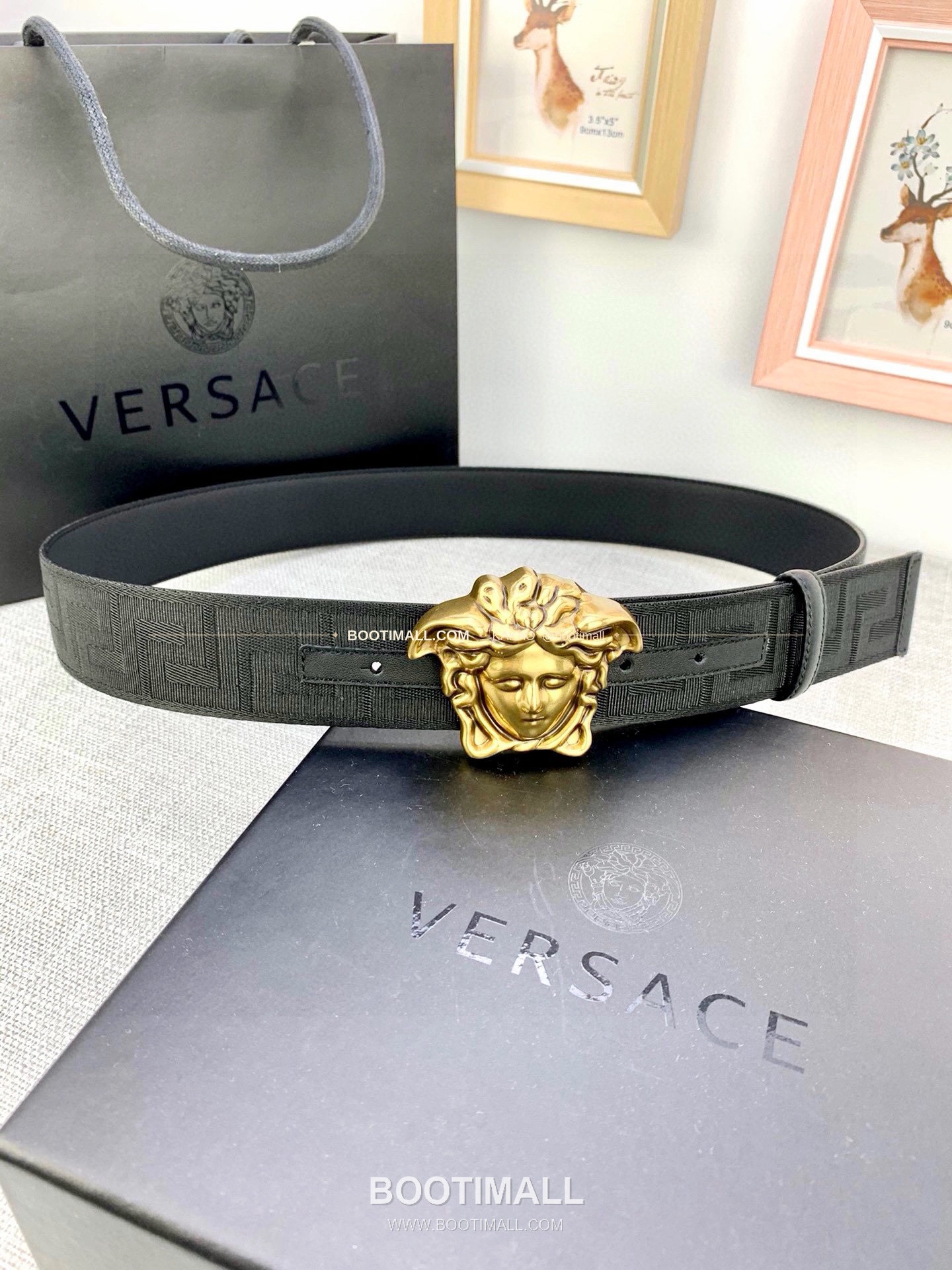 베르사체 메두사 캔버스 라그레카 카프스킨 벨트 Versace Medusa Canvas La Greca Calfskin Belt 4cm 1