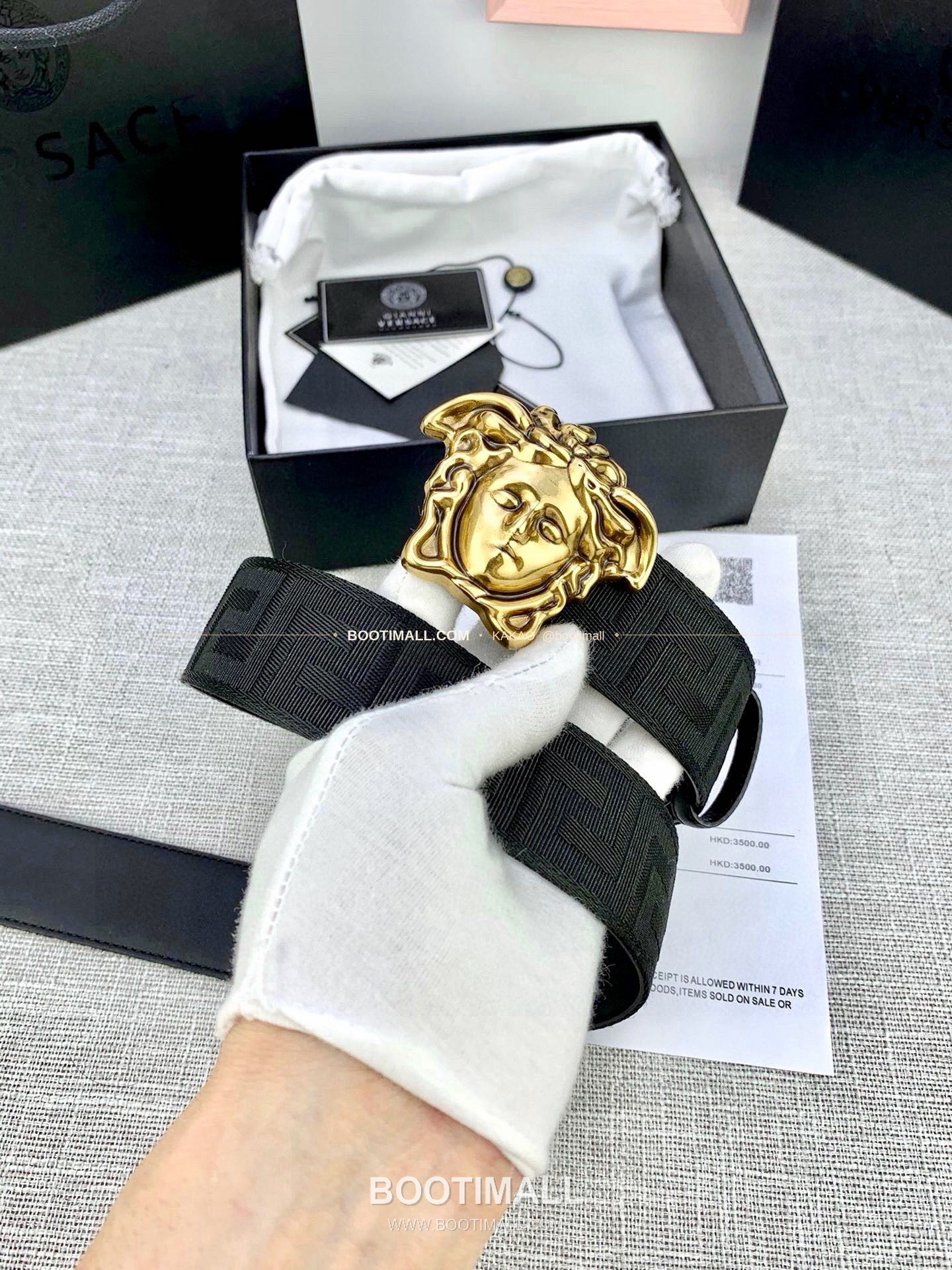 베르사체 메두사 캔버스 라그레카 카프스킨 벨트 Versace Medusa Canvas La Greca Calfskin Belt 4cm 3