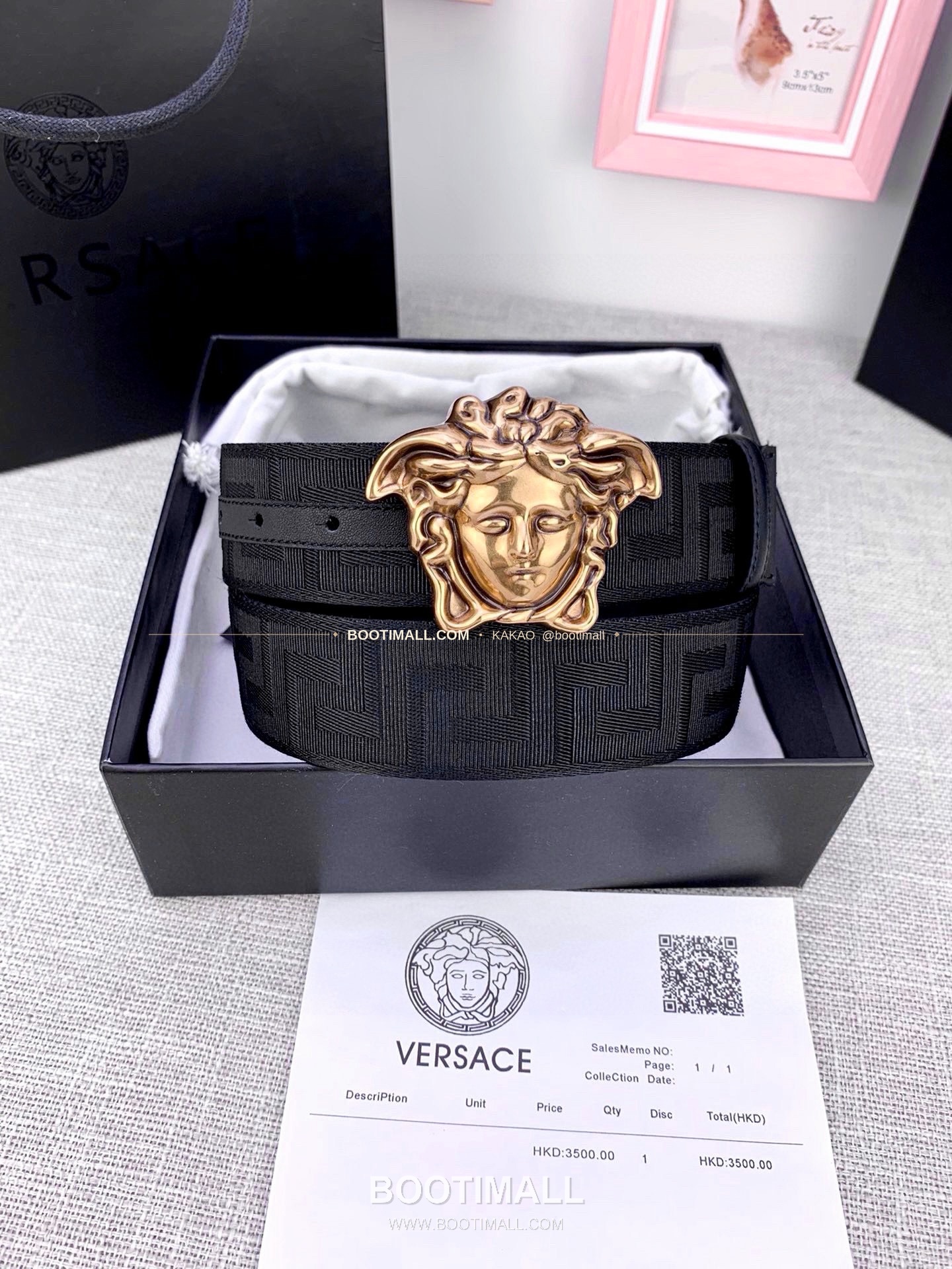 베르사체 메두사 캔버스 라그레카 카프스킨 벨트 Versace Medusa Canvas La Greca Calfskin Belt 4cm 4
