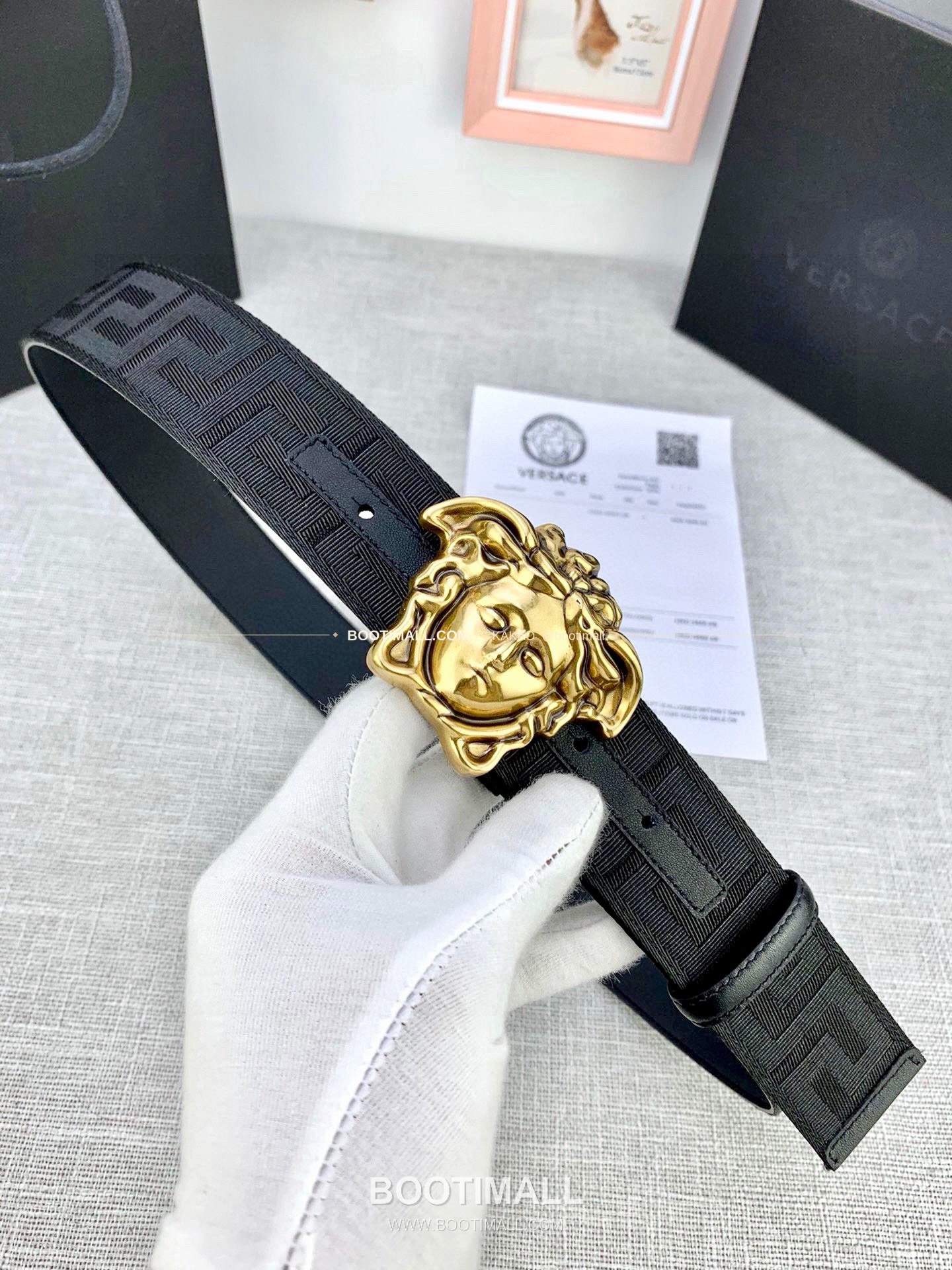 베르사체 메두사 캔버스 라그레카 카프스킨 벨트 Versace Medusa Canvas La Greca Calfskin Belt 4cm 5