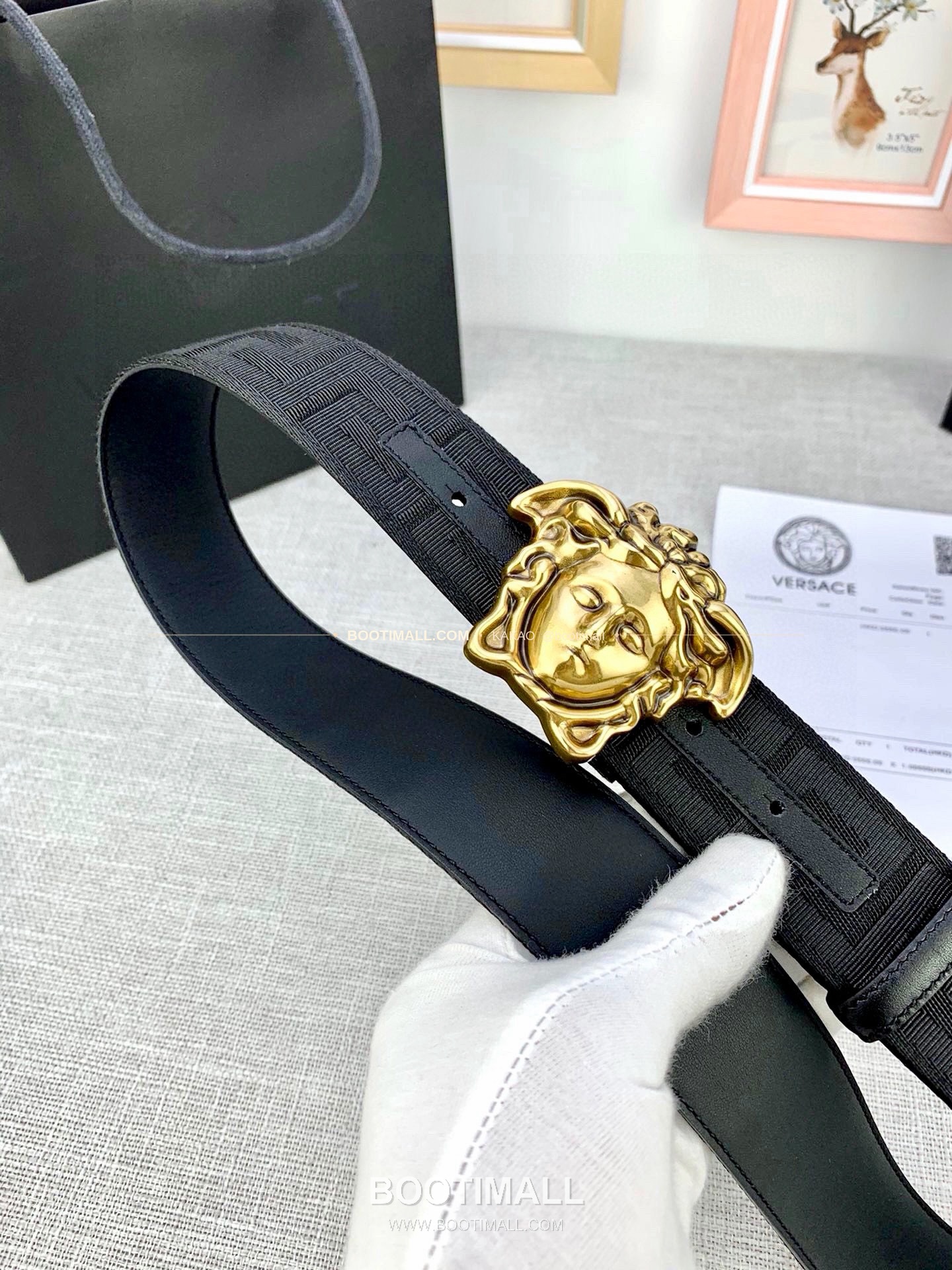 베르사체 메두사 캔버스 라그레카 카프스킨 벨트 Versace Medusa Canvas La Greca Calfskin Belt 4cm 6