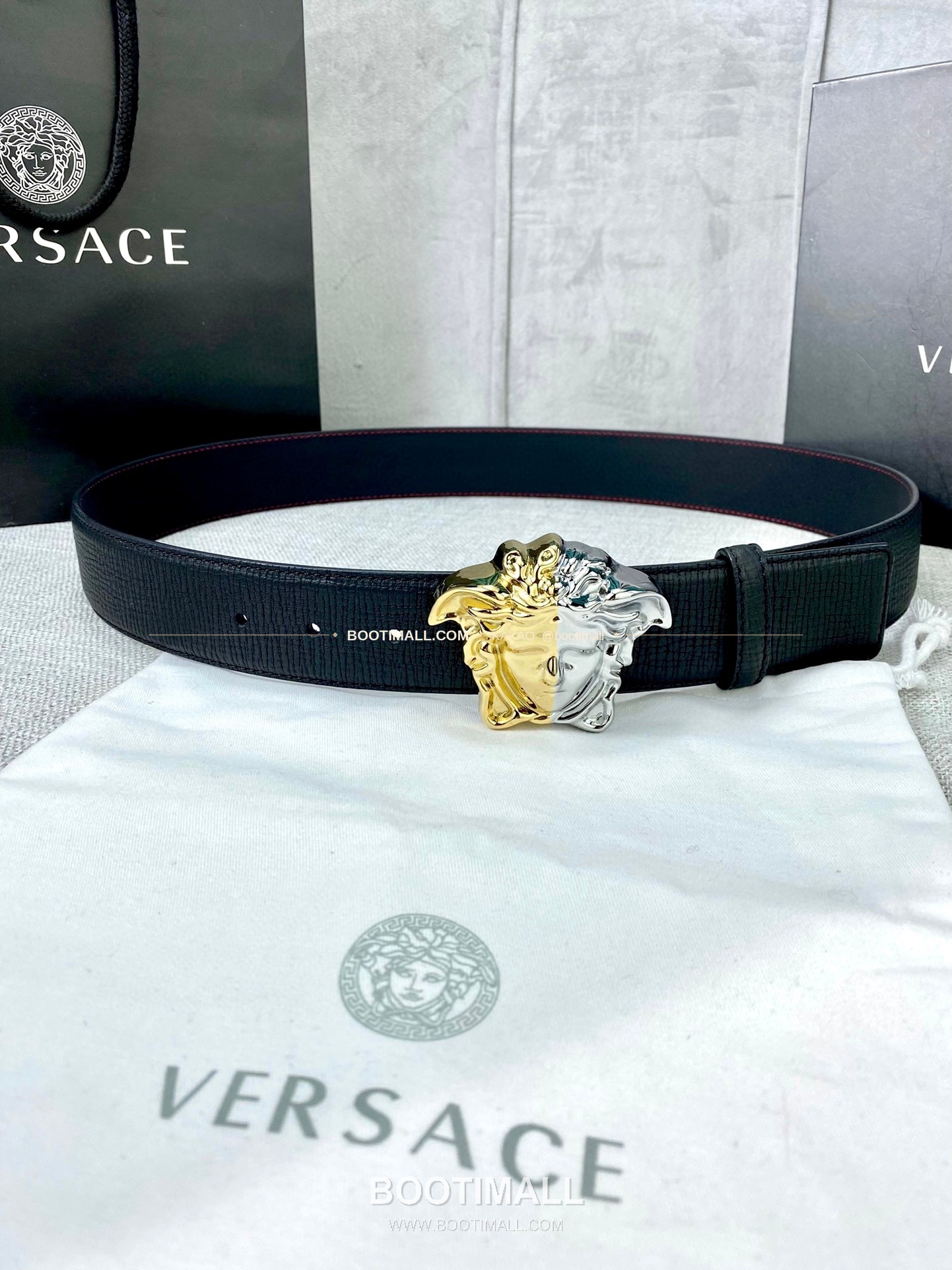 베르사체 리치드 카프스킨 메두사 플레이트 벨트 Versace Grained Calfskin Medusa Plate Belt 4cm 1