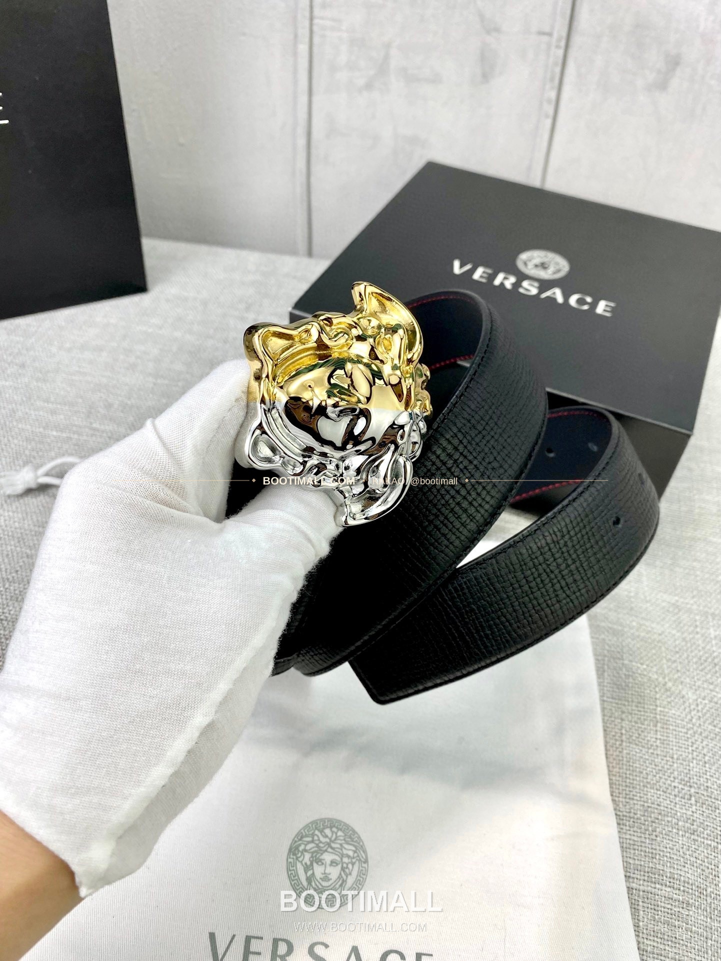 베르사체 리치드 카프스킨 메두사 플레이트 벨트 Versace Grained Calfskin Medusa Plate Belt 4cm 2