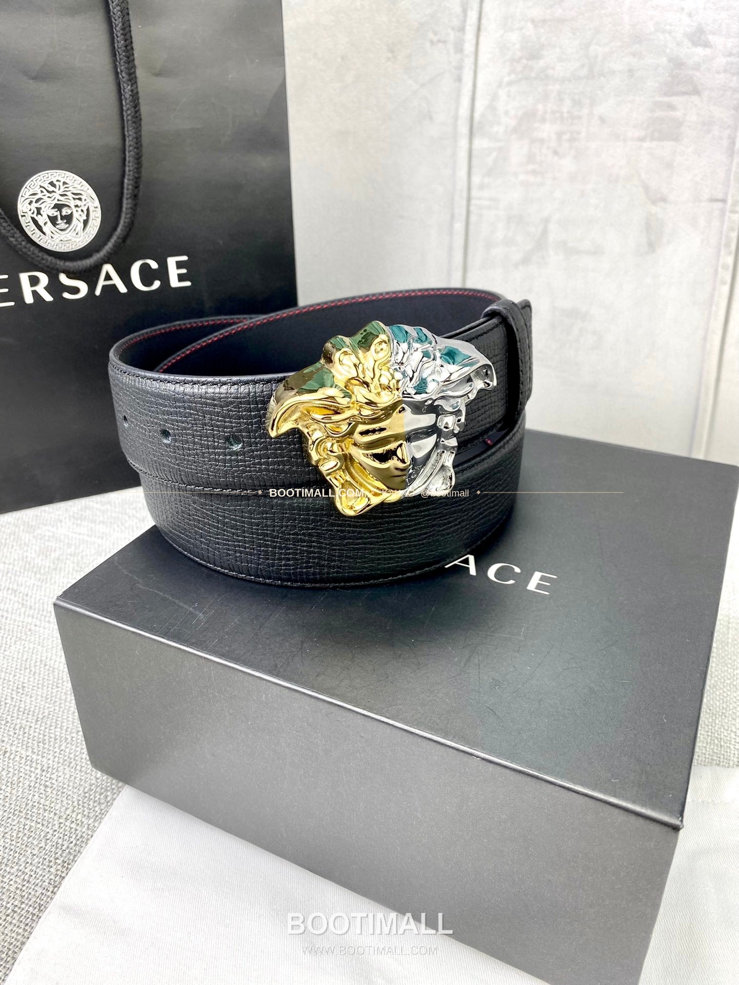 베르사체 리치드 카프스킨 메두사 플레이트 벨트 Versace Grained Calfskin Medusa Plate Belt 4cm 6