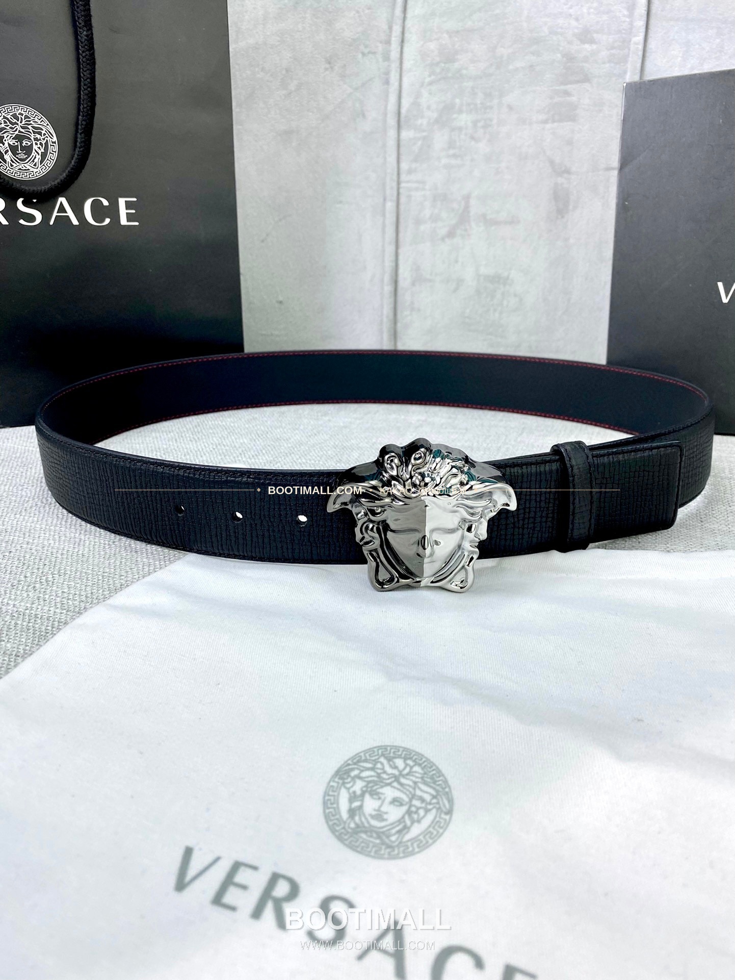 베르사체 리치드 카프스킨 메두사 플레이트 벨트 Versace Grained Calfskin Medusa Plate Belt 4cm 1