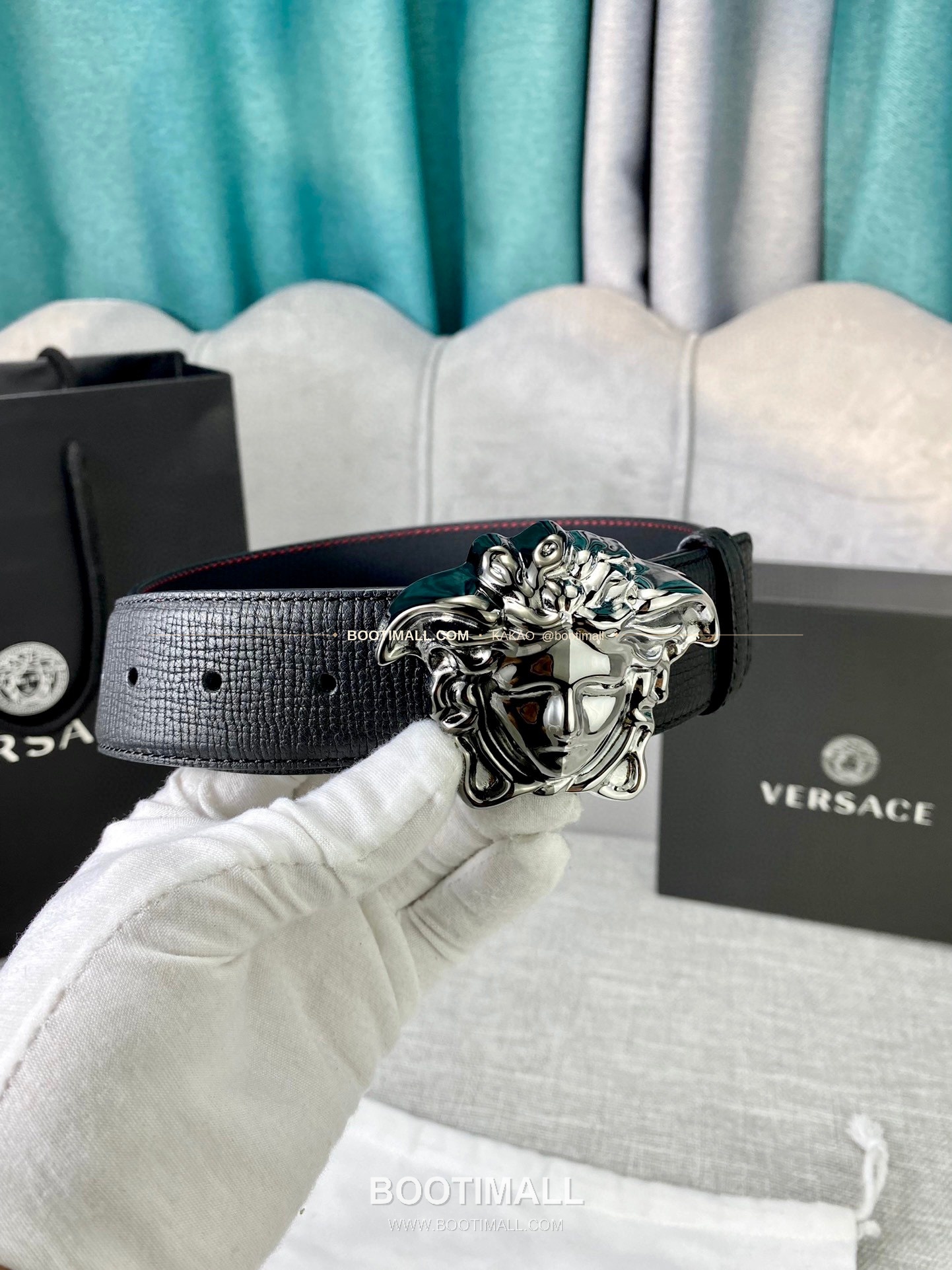 베르사체 리치드 카프스킨 메두사 플레이트 벨트 Versace Grained Calfskin Medusa Plate Belt 4cm 3
