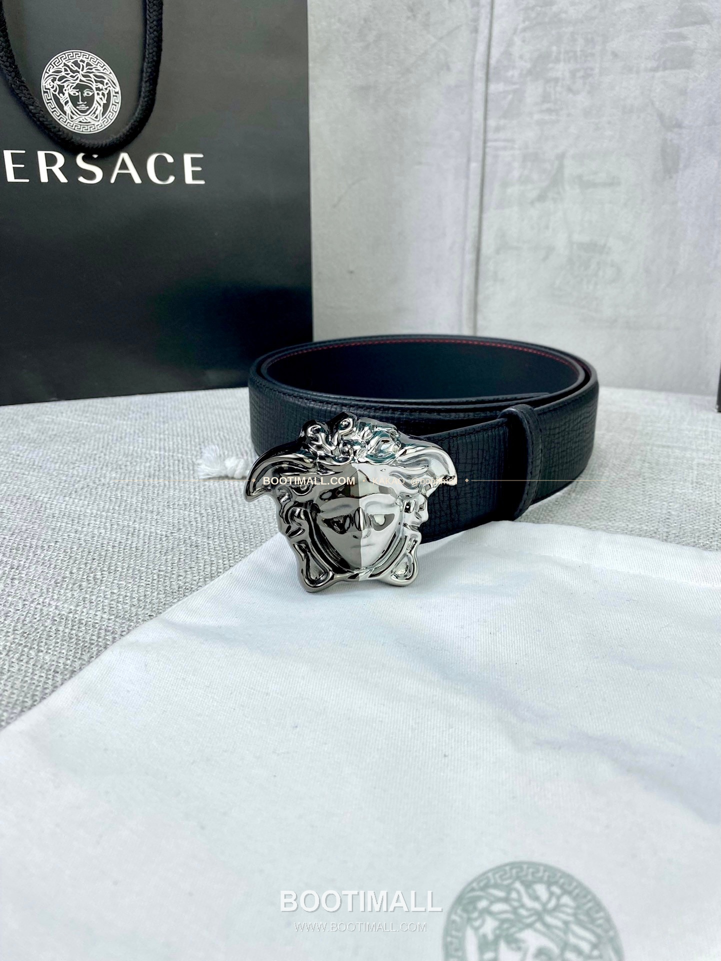 베르사체 리치드 카프스킨 메두사 플레이트 벨트 Versace Grained Calfskin Medusa Plate Belt 4cm 4