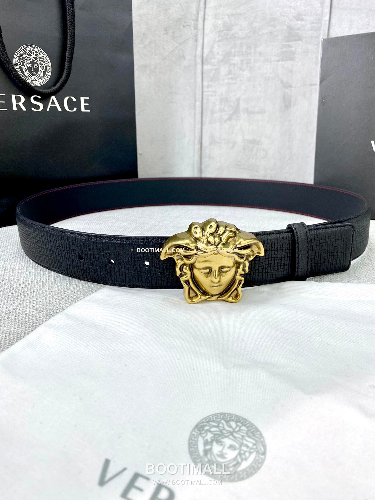 베르사체 리치드 카프스킨 메두사 플레이트 벨트 Versace Grained Calfskin Medusa Plate Belt 4cm 1