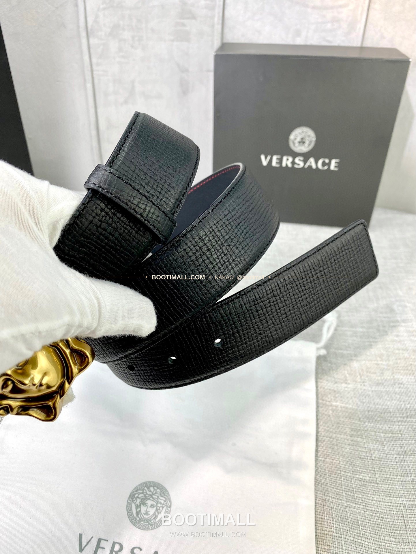 베르사체 리치드 카프스킨 메두사 플레이트 벨트 Versace Grained Calfskin Medusa Plate Belt 4cm 2