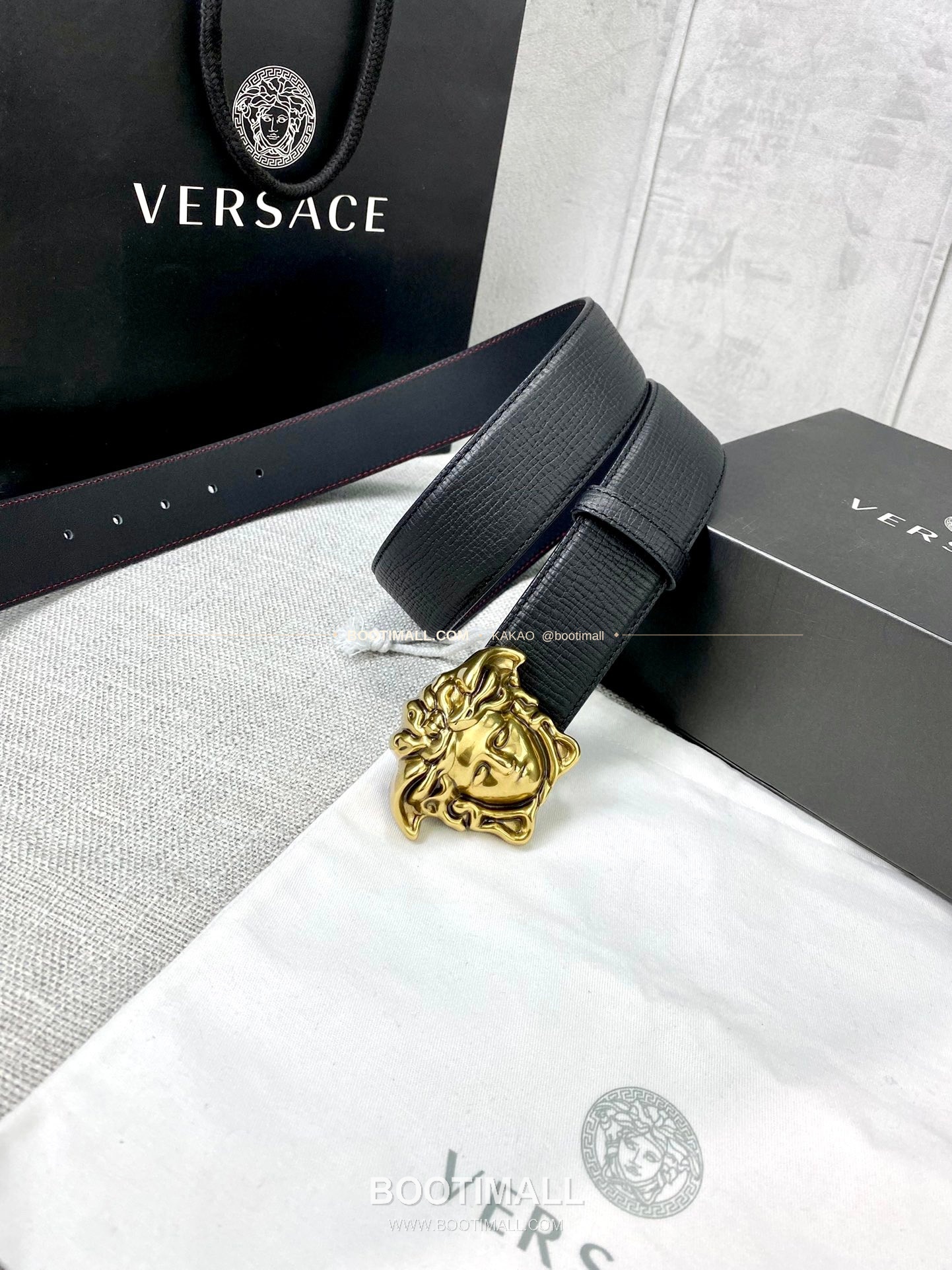 베르사체 리치드 카프스킨 메두사 플레이트 벨트 Versace Grained Calfskin Medusa Plate Belt 4cm 3