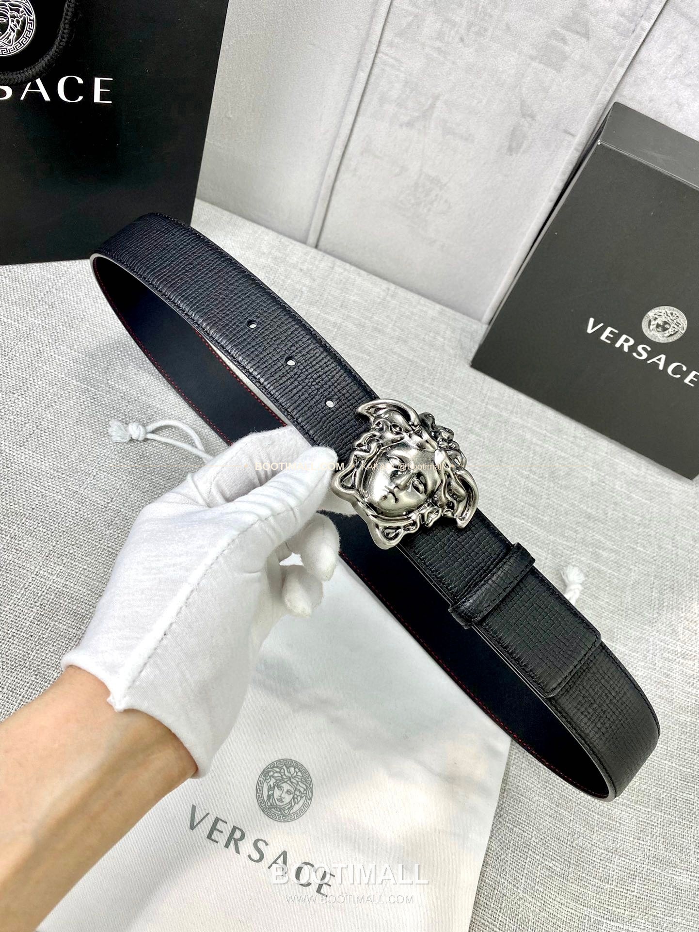 베르사체 리치드 카프스킨 메두사 플레이트 벨트 Versace Grained Calfskin Medusa Plate Belt 4cm 6