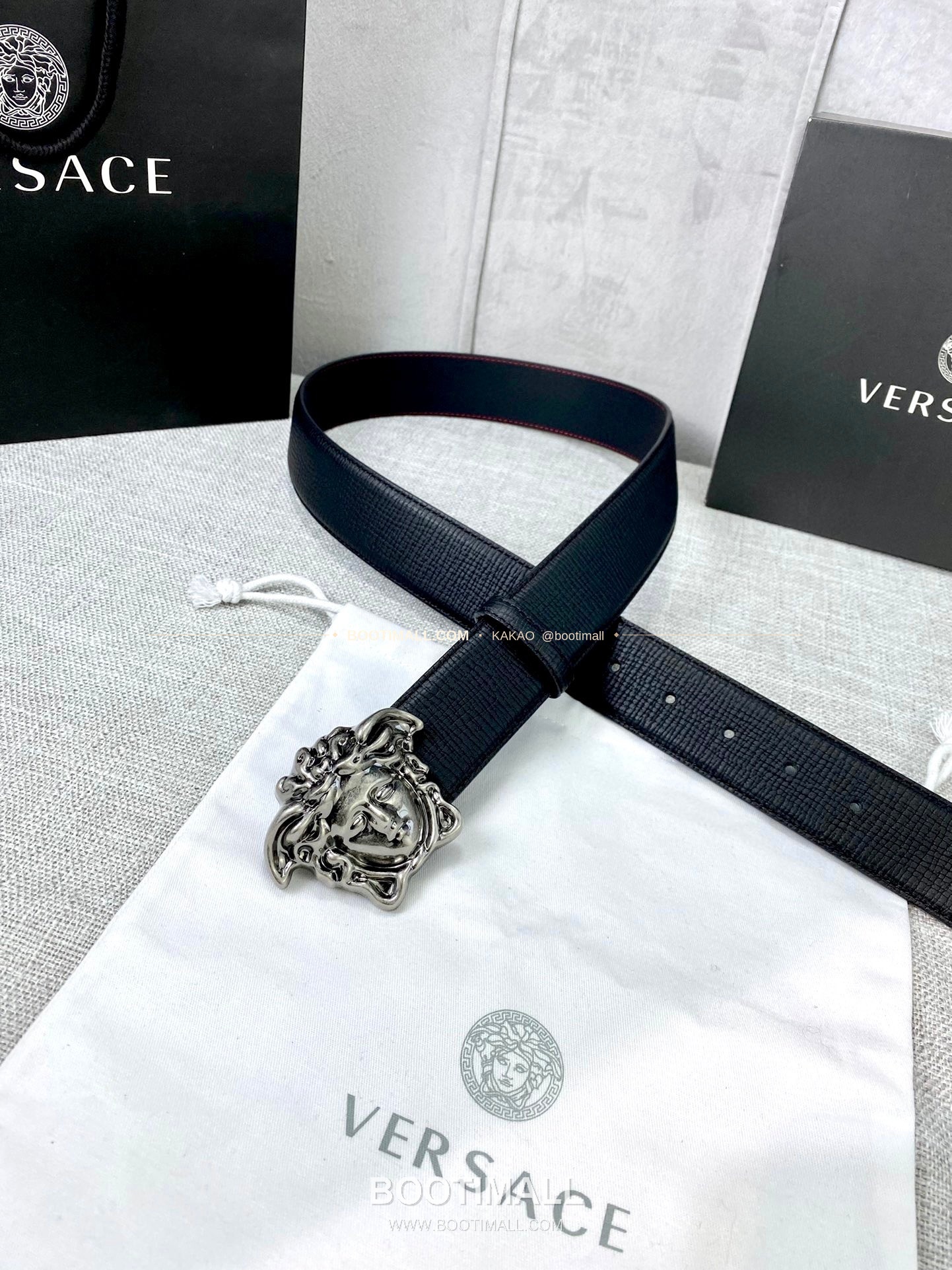 베르사체 리치드 카프스킨 메두사 플레이트 벨트 Versace Grained Calfskin Medusa Plate Belt 4cm 7