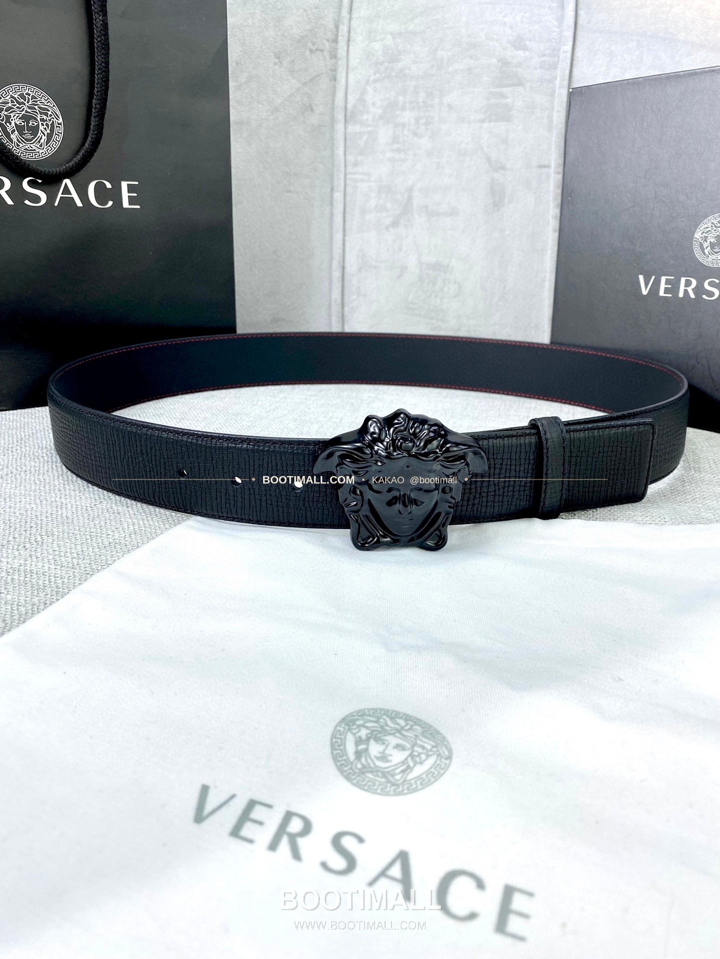 베르사체 리치드 카프스킨 메두사 플레이트 벨트 Versace Grained Calfskin Medusa Plate Belt 4cm 1