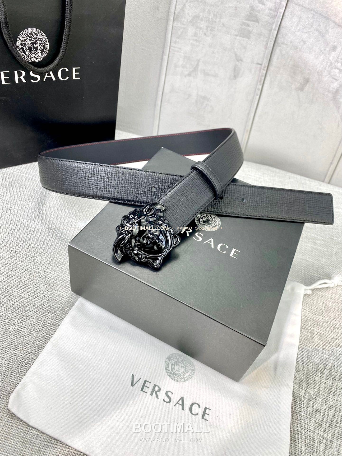 베르사체 리치드 카프스킨 메두사 플레이트 벨트 Versace Grained Calfskin Medusa Plate Belt 4cm 2
