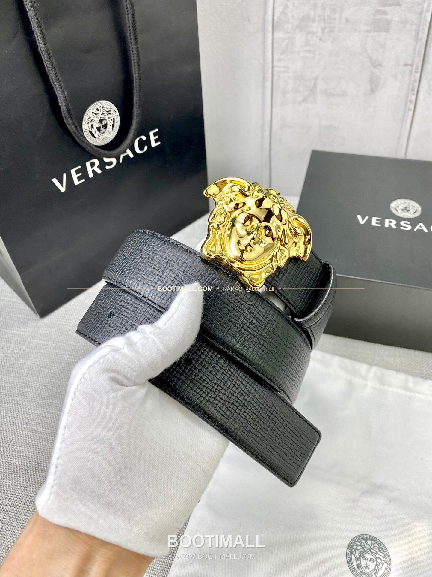 베르사체 리치드 카프스킨 메두사 플레이트 벨트 Versace Grained Calfskin Medusa Plate Belt 4cm 4