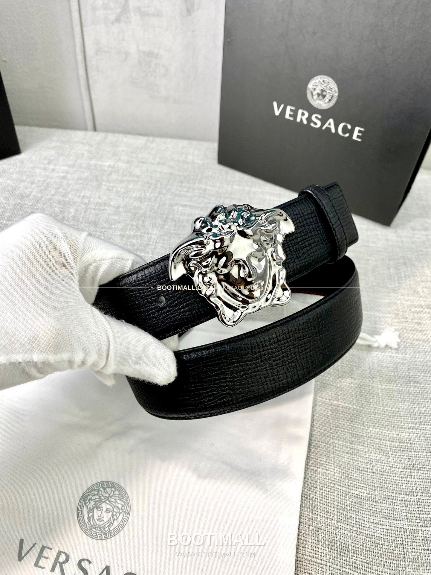 베르사체 리치드 카프스킨 메두사 플레이트 벨트 Versace Grained Calfskin Medusa Plate Belt 4cm 8