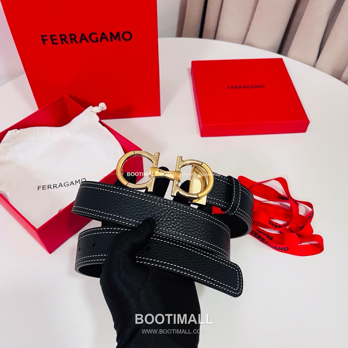 페라가모 간치니 카프스킨 더블버클 리버서블 벨트 Ferragamo Gancini Calfskin Double Buckle Reversible Belt 3.5cm 1