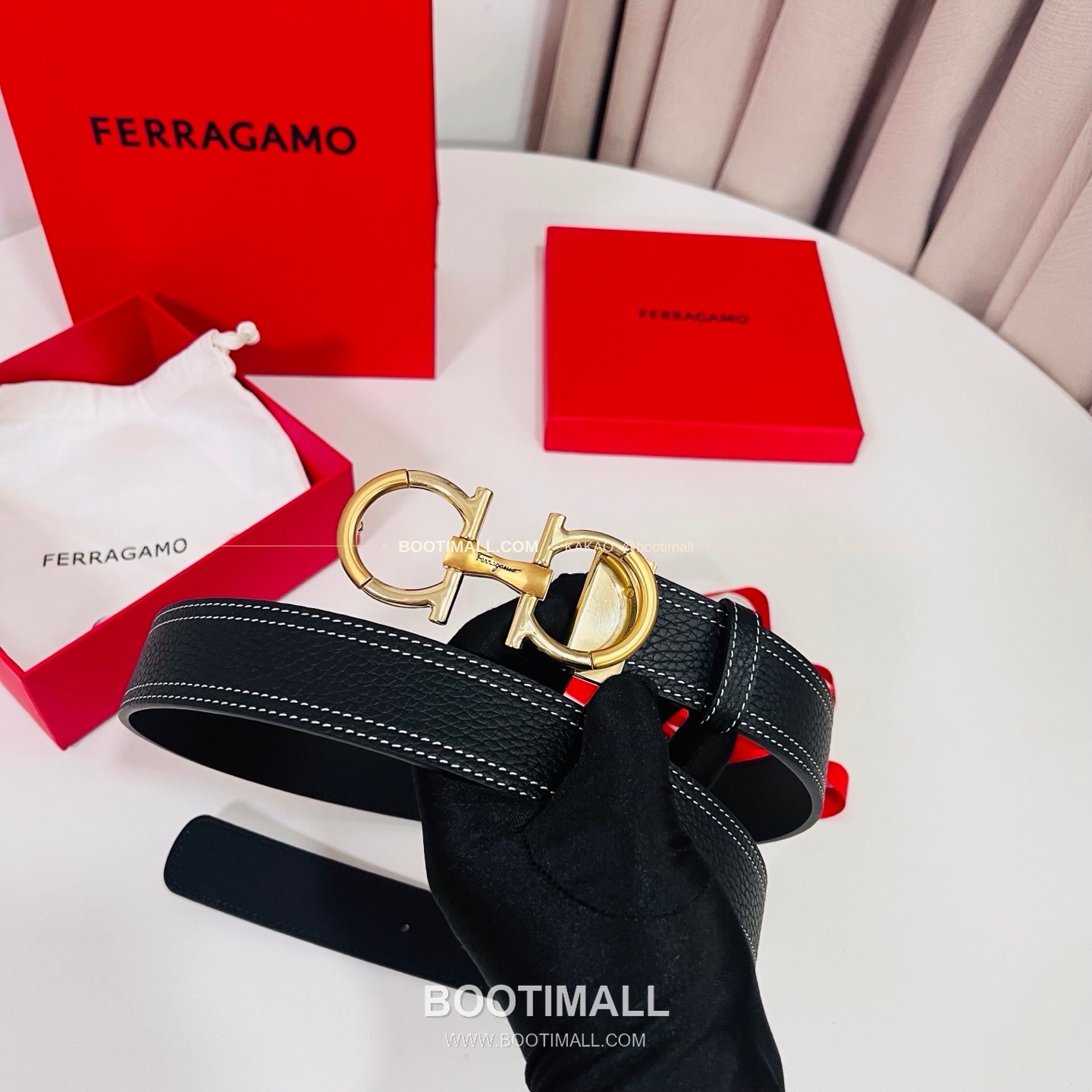 페라가모 간치니 카프스킨 더블버클 리버서블 벨트 Ferragamo Gancini Calfskin Double Buckle Reversible Belt 3.5cm 3