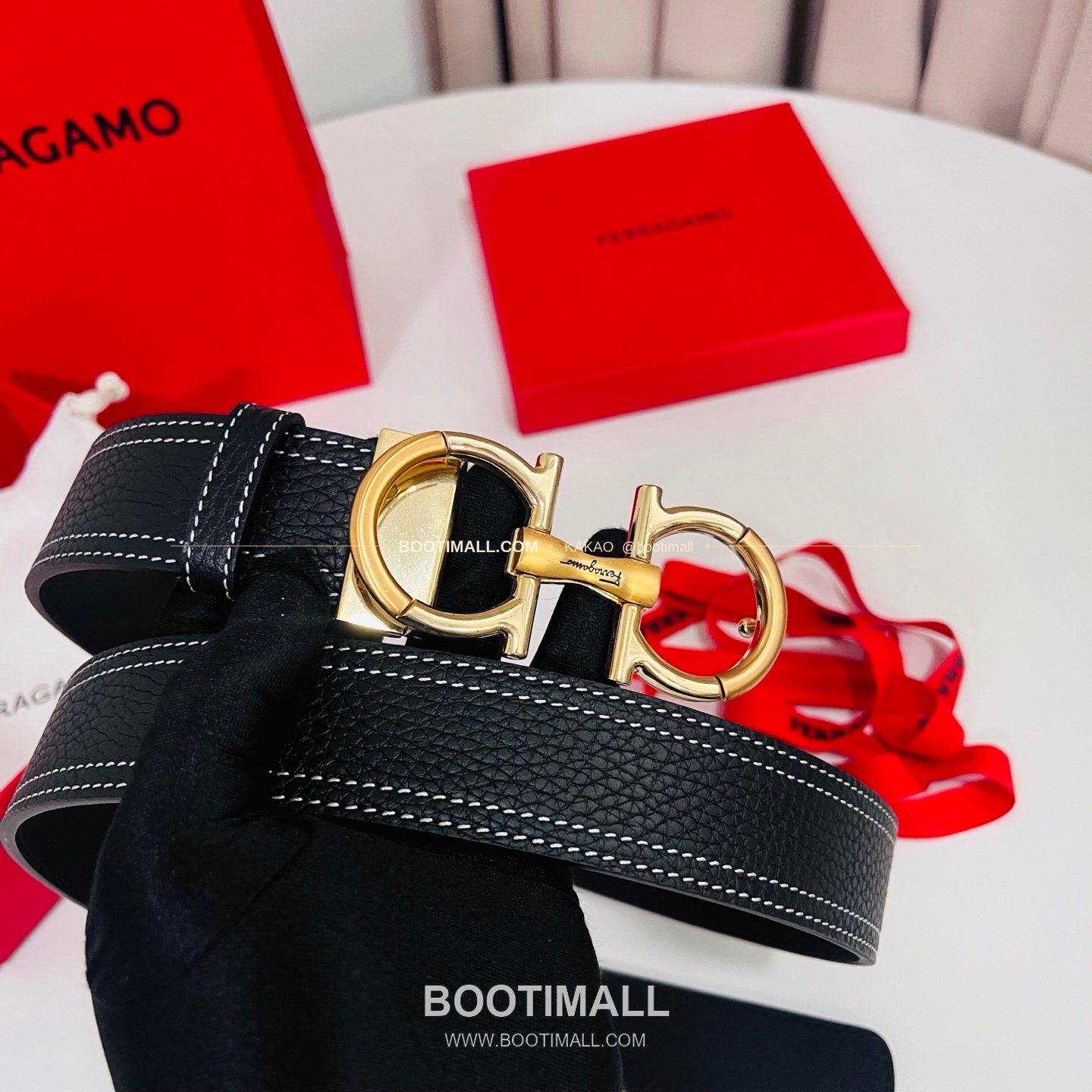 페라가모 간치니 카프스킨 더블버클 리버서블 벨트 Ferragamo Gancini Calfskin Double Buckle Reversible Belt 3.5cm 4