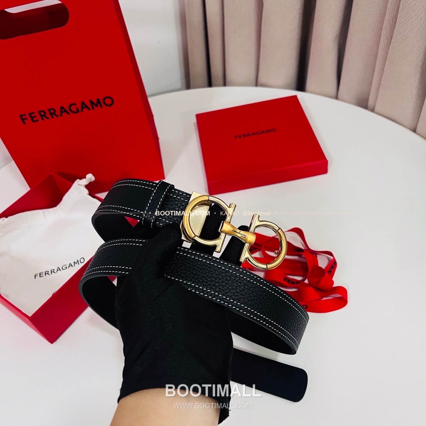 페라가모 간치니 카프스킨 더블버클 리버서블 벨트 Ferragamo Gancini Calfskin Double Buckle Reversible Belt 3.5cm 5