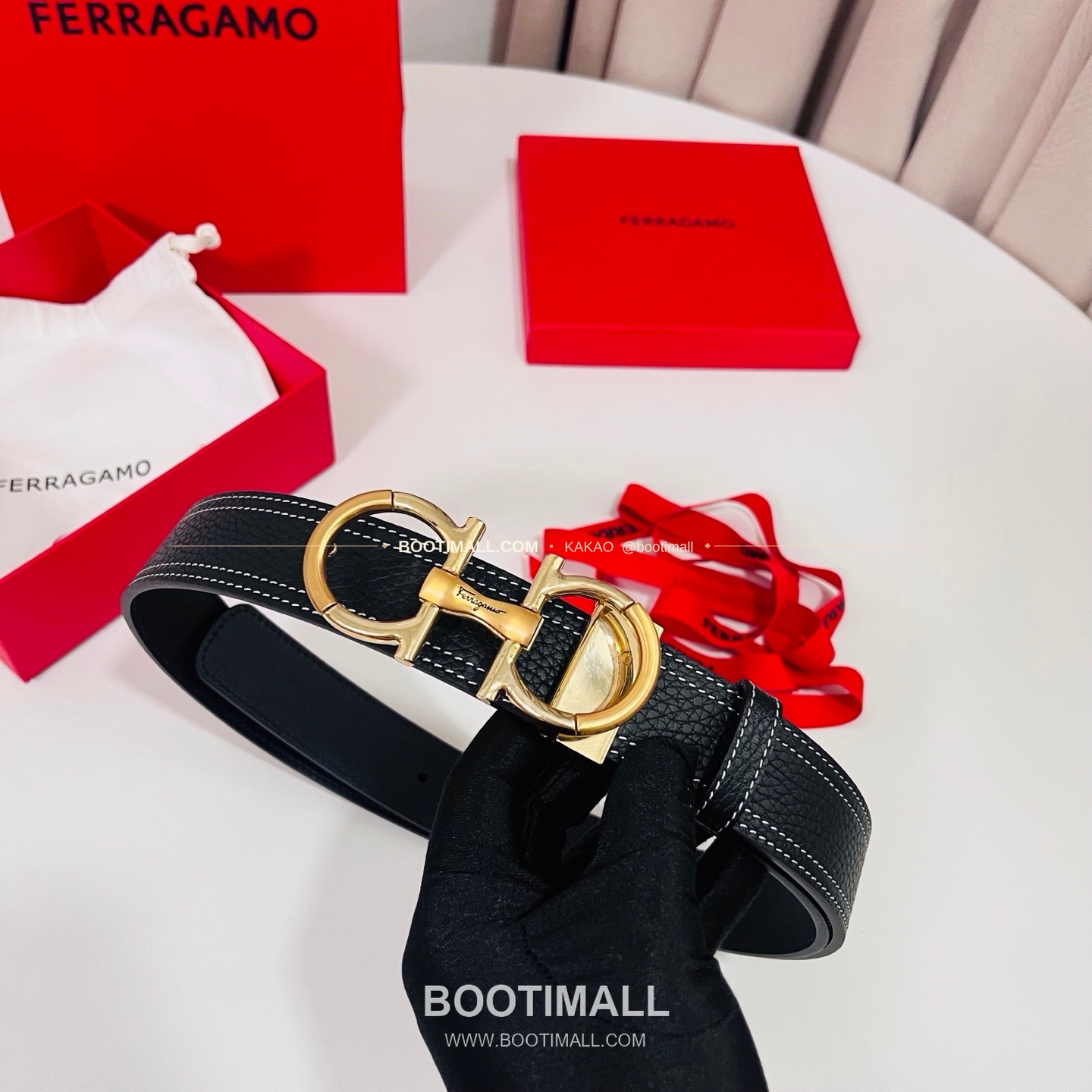 페라가모 간치니 카프스킨 더블버클 리버서블 벨트 Ferragamo Gancini Calfskin Double Buckle Reversible Belt 3.5cm 6