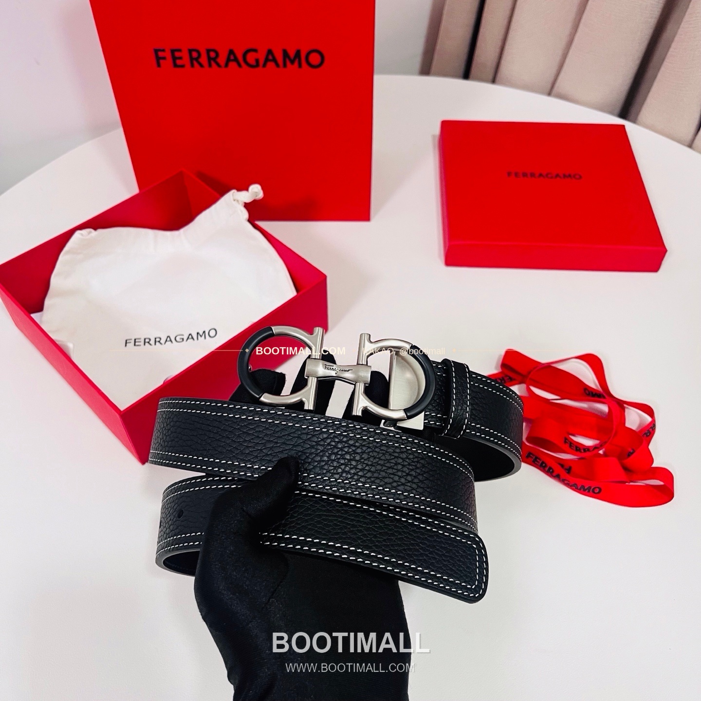 페라가모 간치니 카프스킨 더블버클 리버서블 벨트 Ferragamo Gancini Calfskin Double Buckle Reversible Belt 3.5cm 1