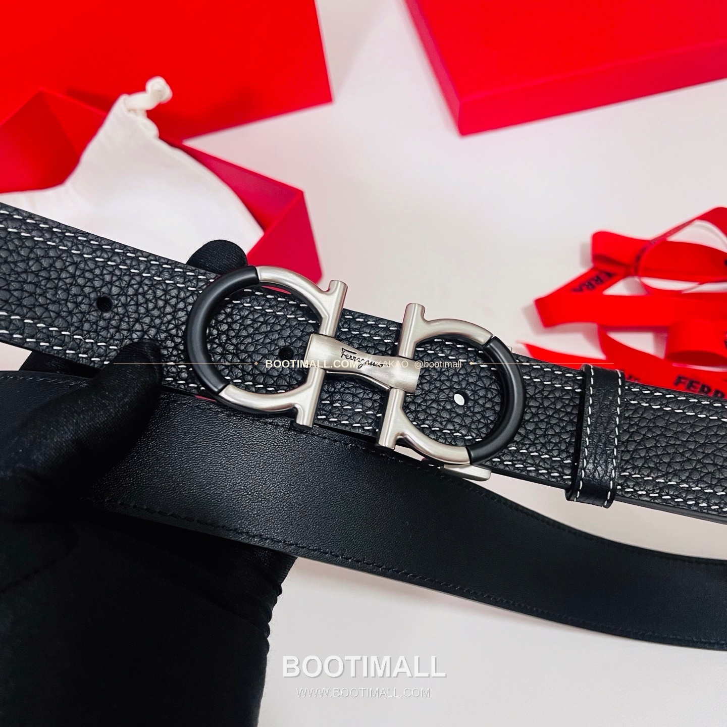 페라가모 간치니 카프스킨 더블버클 리버서블 벨트 Ferragamo Gancini Calfskin Double Buckle Reversible Belt 3.5cm 2