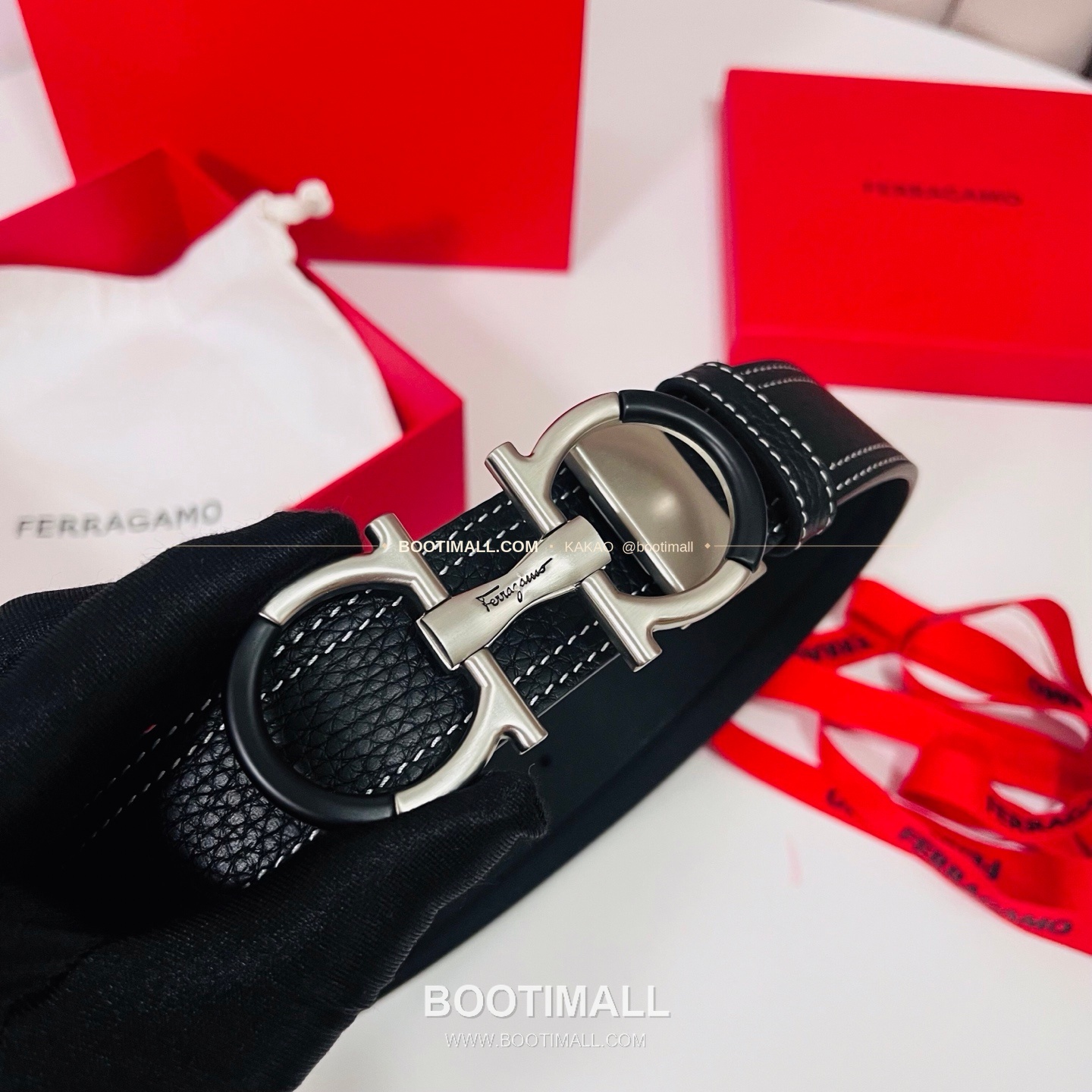 페라가모 간치니 카프스킨 더블버클 리버서블 벨트 Ferragamo Gancini Calfskin Double Buckle Reversible Belt 3.5cm 3