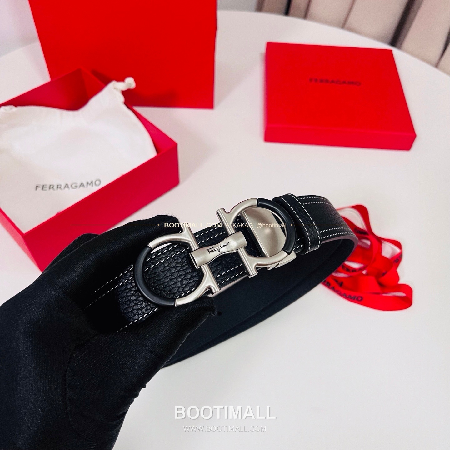 페라가모 간치니 카프스킨 더블버클 리버서블 벨트 Ferragamo Gancini Calfskin Double Buckle Reversible Belt 3.5cm 5