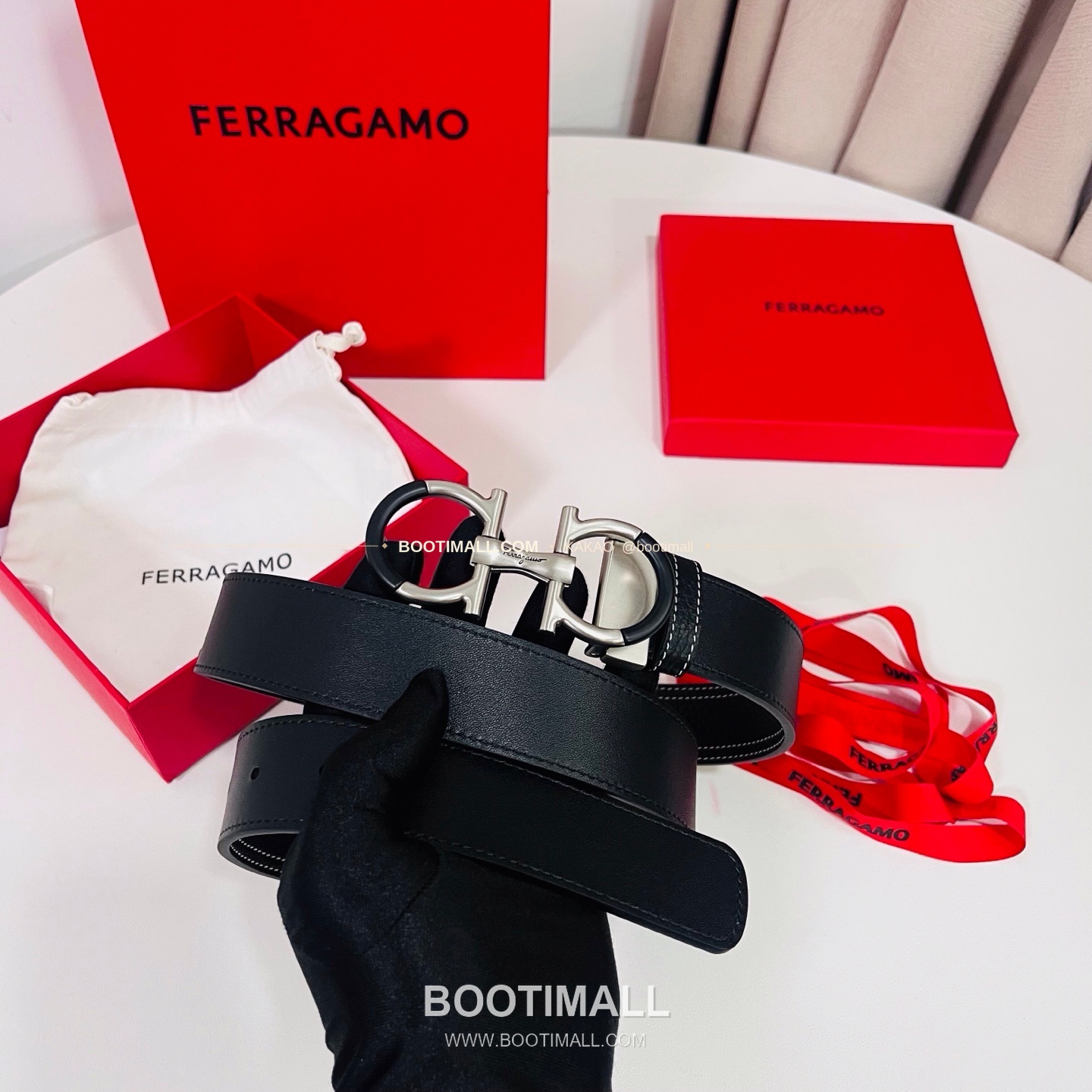 페라가모 간치니 카프스킨 더블버클 리버서블 벨트 Ferragamo Gancini Calfskin Double Buckle Reversible Belt 3.5cm 6