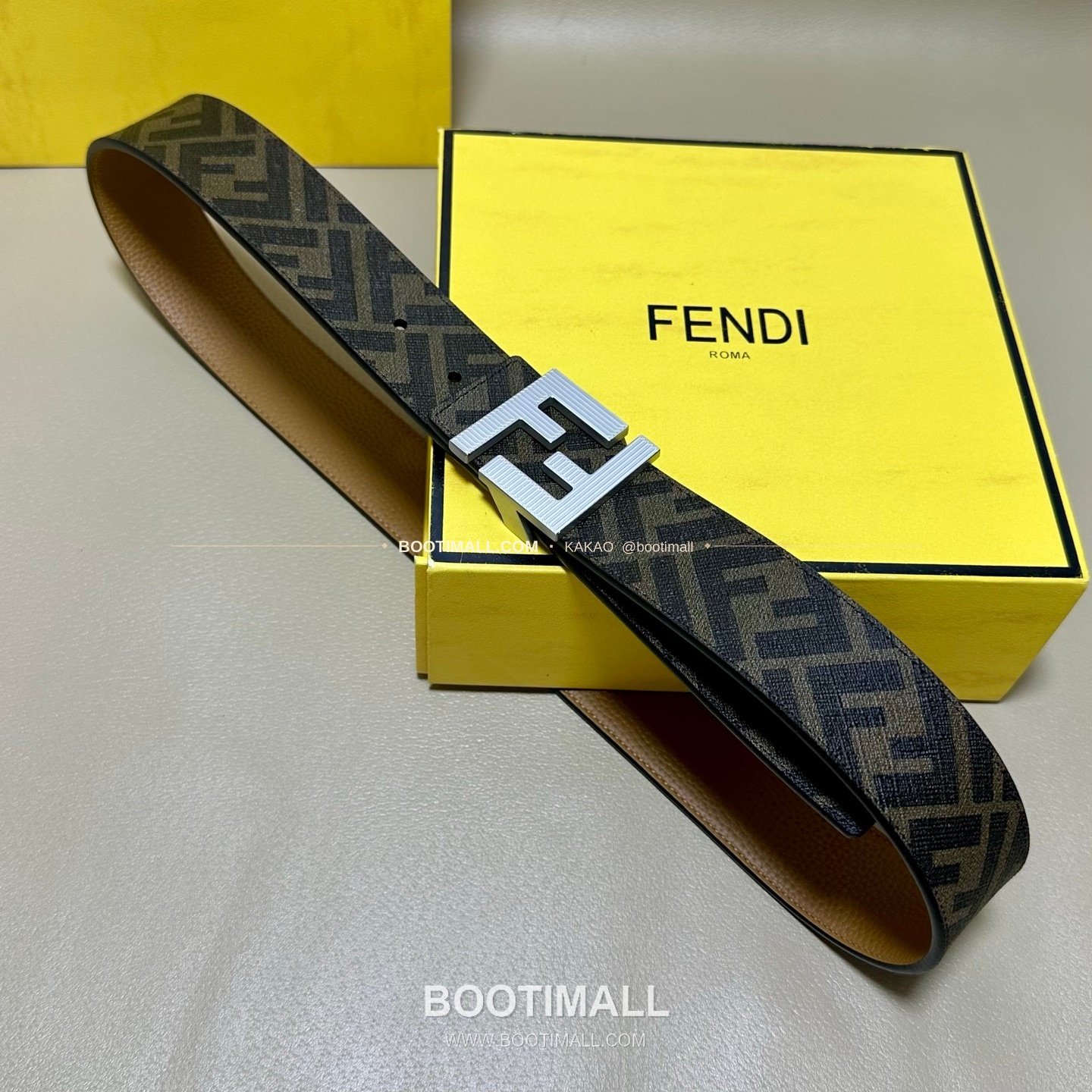 펜디 쿠오이오 로마노 가죽 FF 캔버스 리버서블 더블링 벨트 Fendi Cuoio Romano Leather FF Canvas Reversible Double Ring Belt 4cm 1