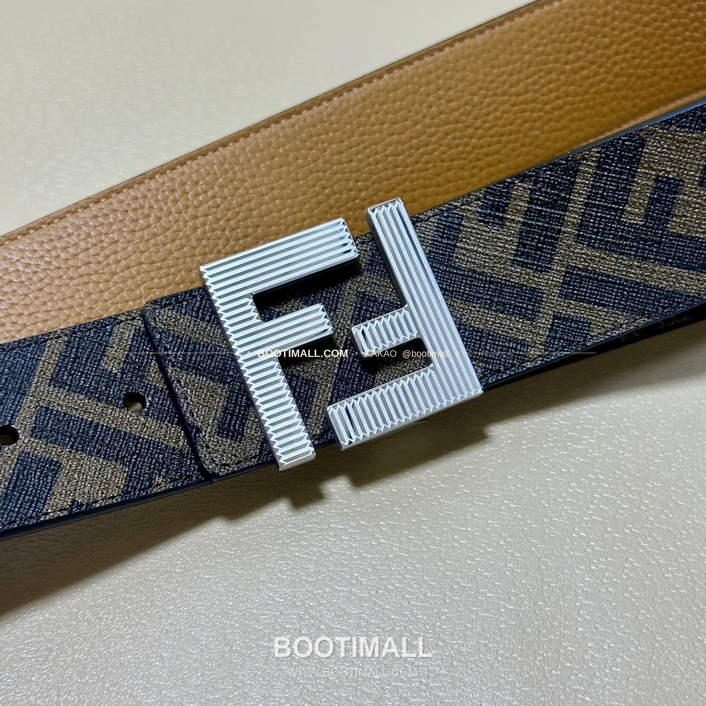 펜디 쿠오이오 로마노 가죽 FF 캔버스 리버서블 더블링 벨트 Fendi Cuoio Romano Leather FF Canvas Reversible Double Ring Belt 4cm 2