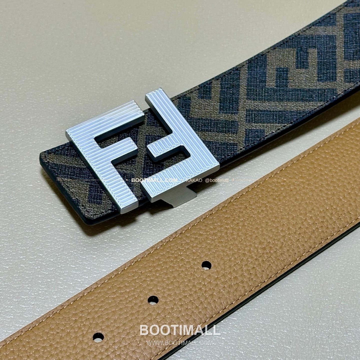 펜디 쿠오이오 로마노 가죽 FF 캔버스 리버서블 더블링 벨트 Fendi Cuoio Romano Leather FF Canvas Reversible Double Ring Belt 4cm 3