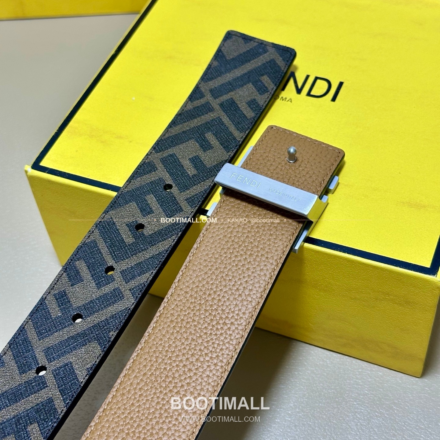 펜디 쿠오이오 로마노 가죽 FF 캔버스 리버서블 더블링 벨트 Fendi Cuoio Romano Leather FF Canvas Reversible Double Ring Belt 4cm 5