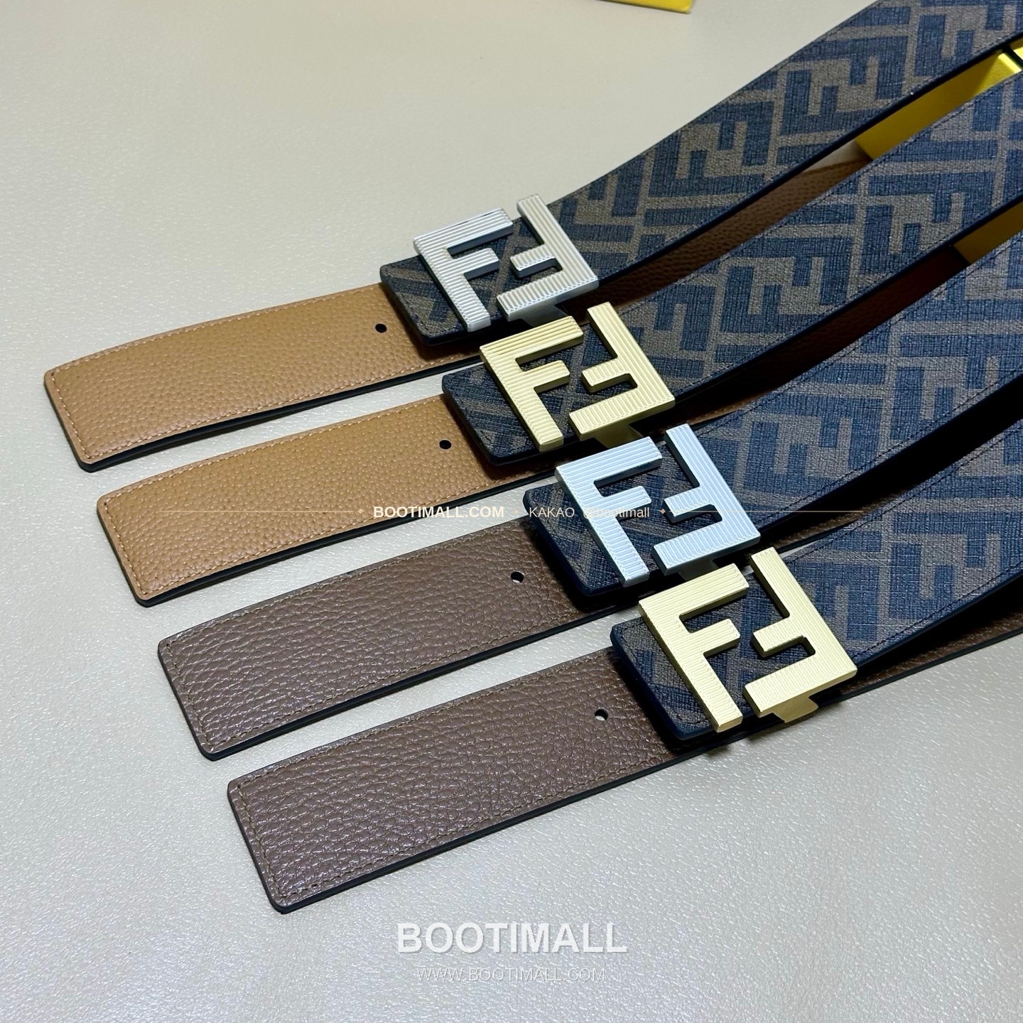 펜디 쿠오이오 로마노 가죽 FF 캔버스 리버서블 더블링 벨트 Fendi Cuoio Romano Leather FF Canvas Reversible Double Ring Belt 4cm 6