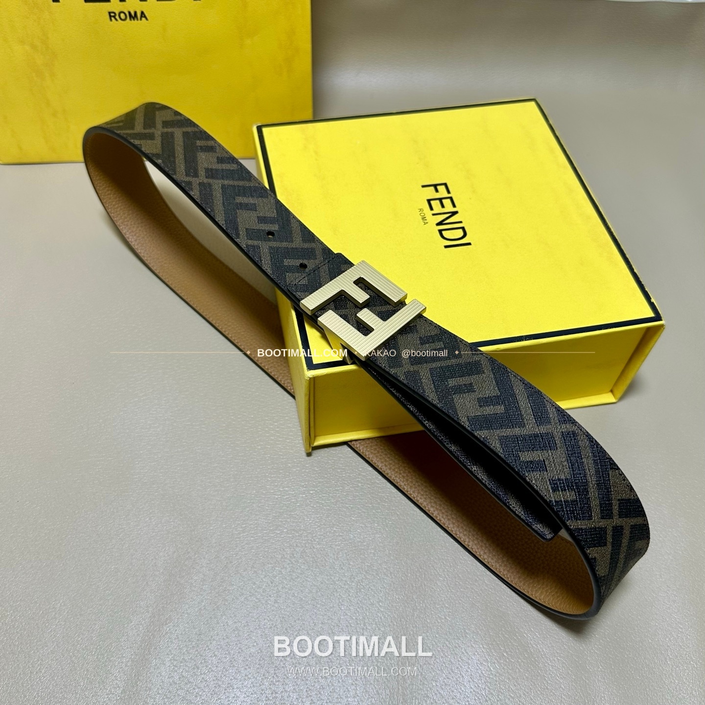 펜디 쿠오이오 로마노 가죽 FF 캔버스 리버서블 더블링 벨트 Fendi Cuoio Romano Leather FF Canvas Reversible Double Ring Belt 4cm 1