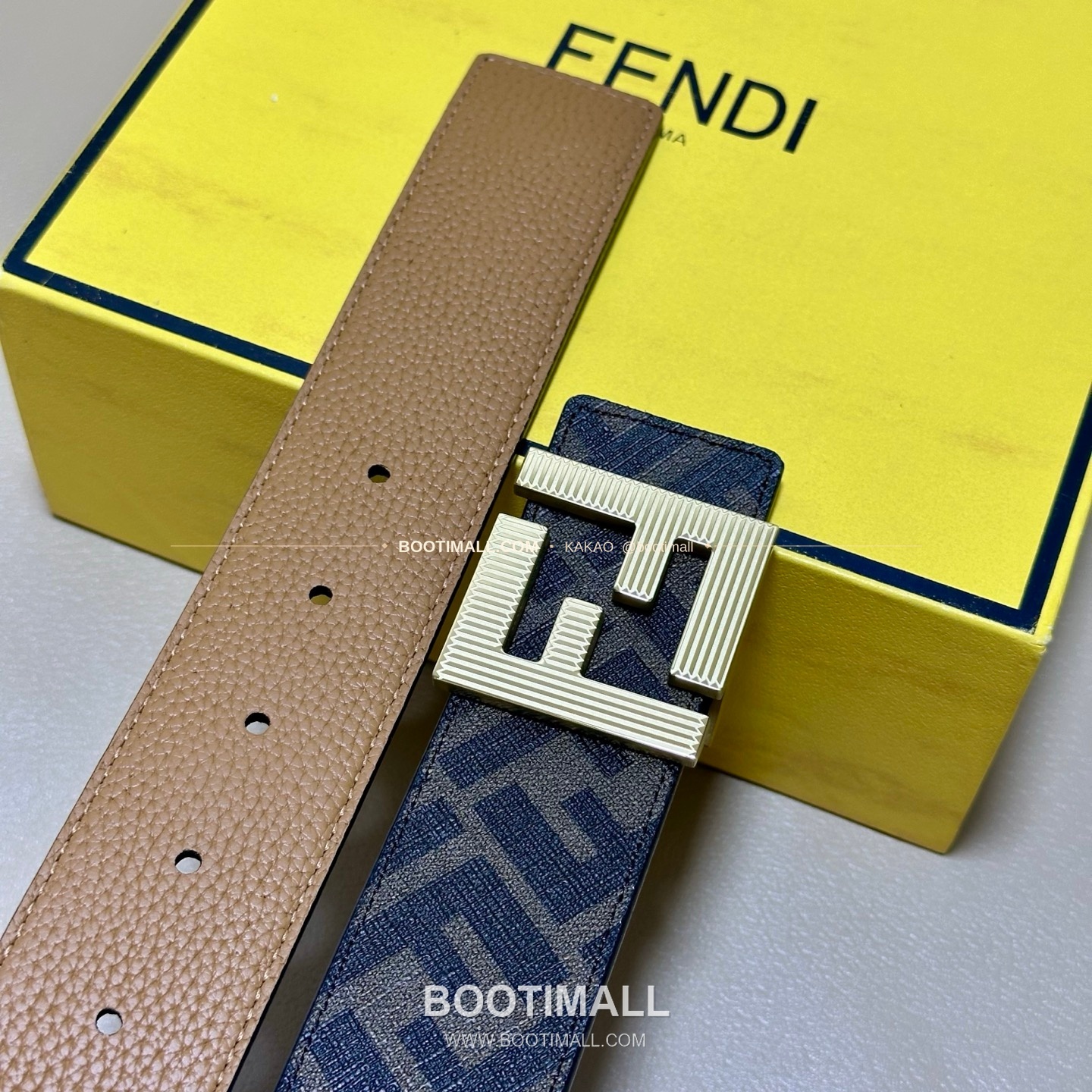 펜디 쿠오이오 로마노 가죽 FF 캔버스 리버서블 더블링 벨트 Fendi Cuoio Romano Leather FF Canvas Reversible Double Ring Belt 4cm 4