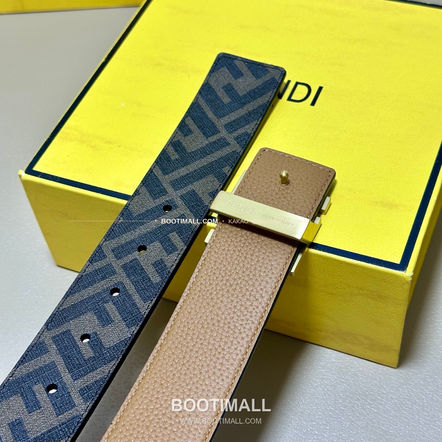 펜디 쿠오이오 로마노 가죽 FF 캔버스 리버서블 더블링 벨트 Fendi Cuoio Romano Leather FF Canvas Reversible Double Ring Belt 4cm 5