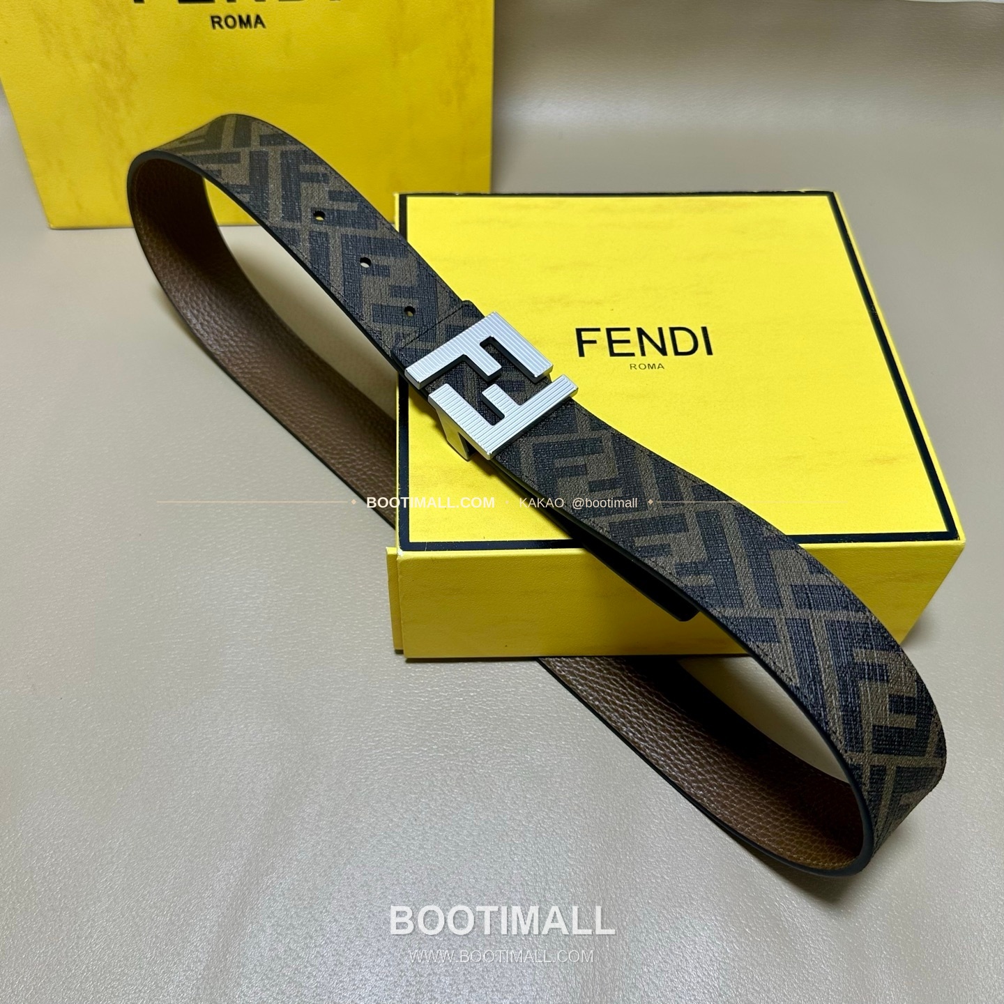 펜디 쿠오이오 로마노 가죽 FF 캔버스 리버서블 더블링 벨트 Fendi Cuoio Romano Leather FF Canvas Reversible Double Ring Belt 4cm 1