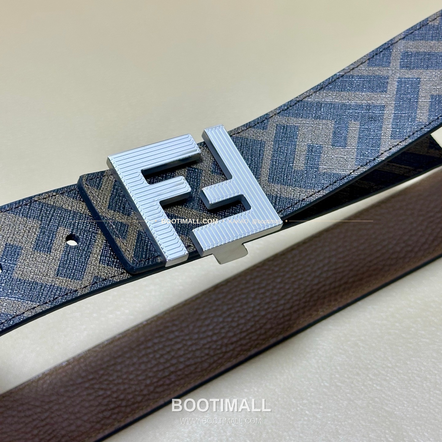 펜디 쿠오이오 로마노 가죽 FF 캔버스 리버서블 더블링 벨트 Fendi Cuoio Romano Leather FF Canvas Reversible Double Ring Belt 4cm 2