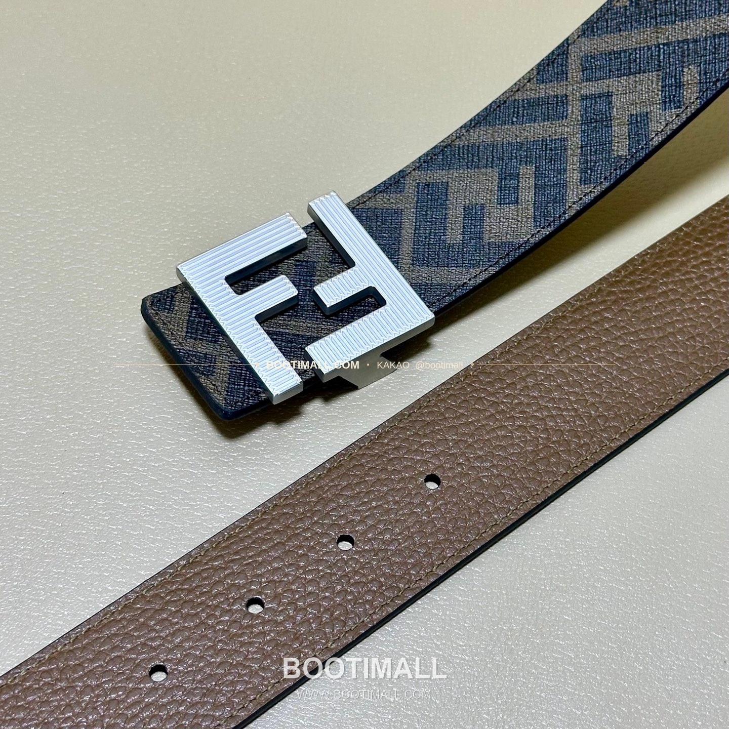 펜디 쿠오이오 로마노 가죽 FF 캔버스 리버서블 더블링 벨트 Fendi Cuoio Romano Leather FF Canvas Reversible Double Ring Belt 4cm 3