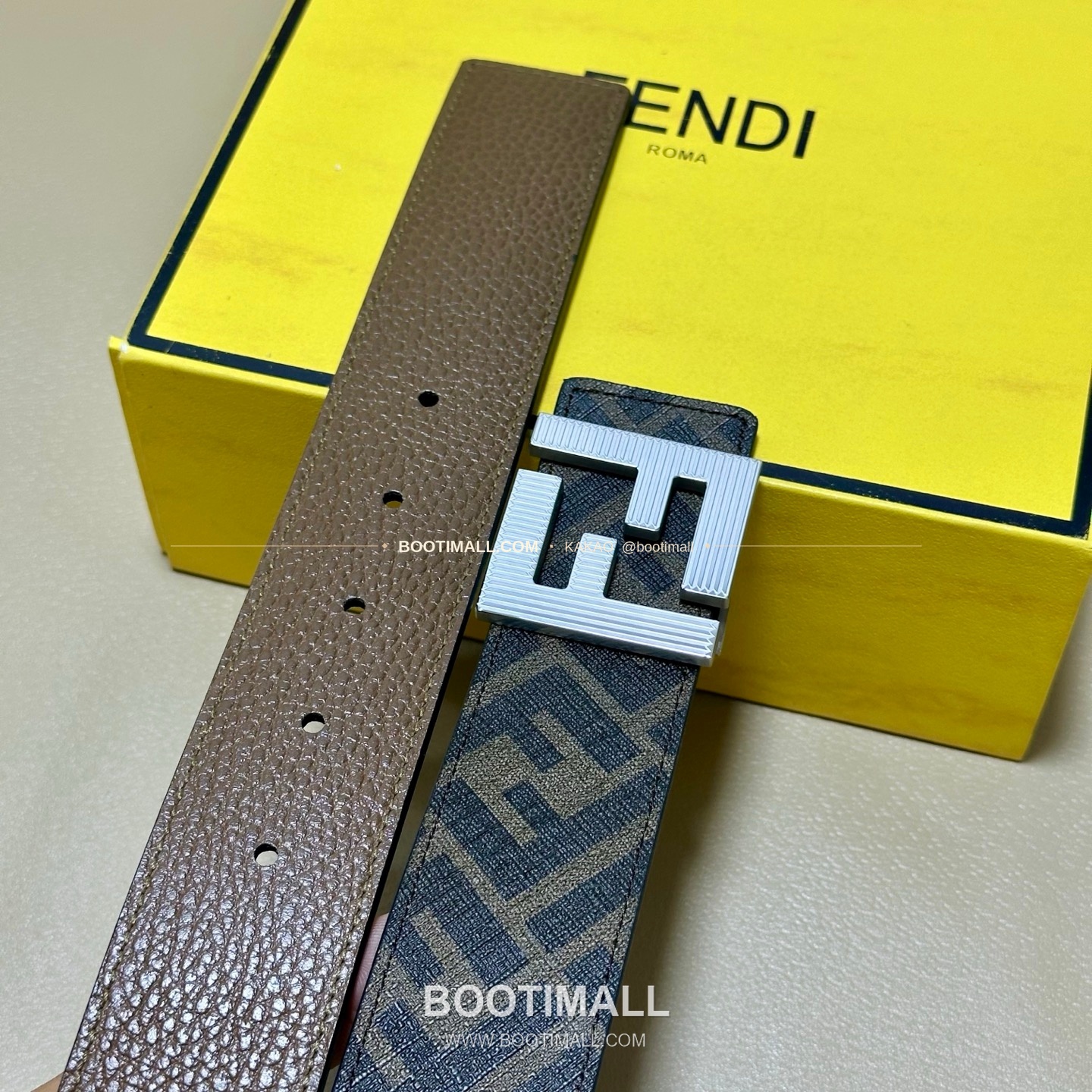 펜디 쿠오이오 로마노 가죽 FF 캔버스 리버서블 더블링 벨트 Fendi Cuoio Romano Leather FF Canvas Reversible Double Ring Belt 4cm 4