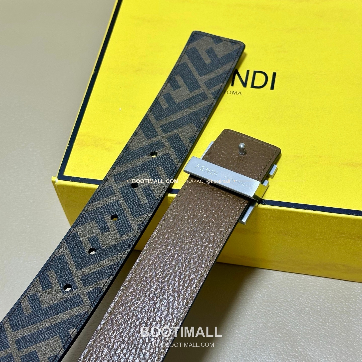 펜디 쿠오이오 로마노 가죽 FF 캔버스 리버서블 더블링 벨트 Fendi Cuoio Romano Leather FF Canvas Reversible Double Ring Belt 4cm 5
