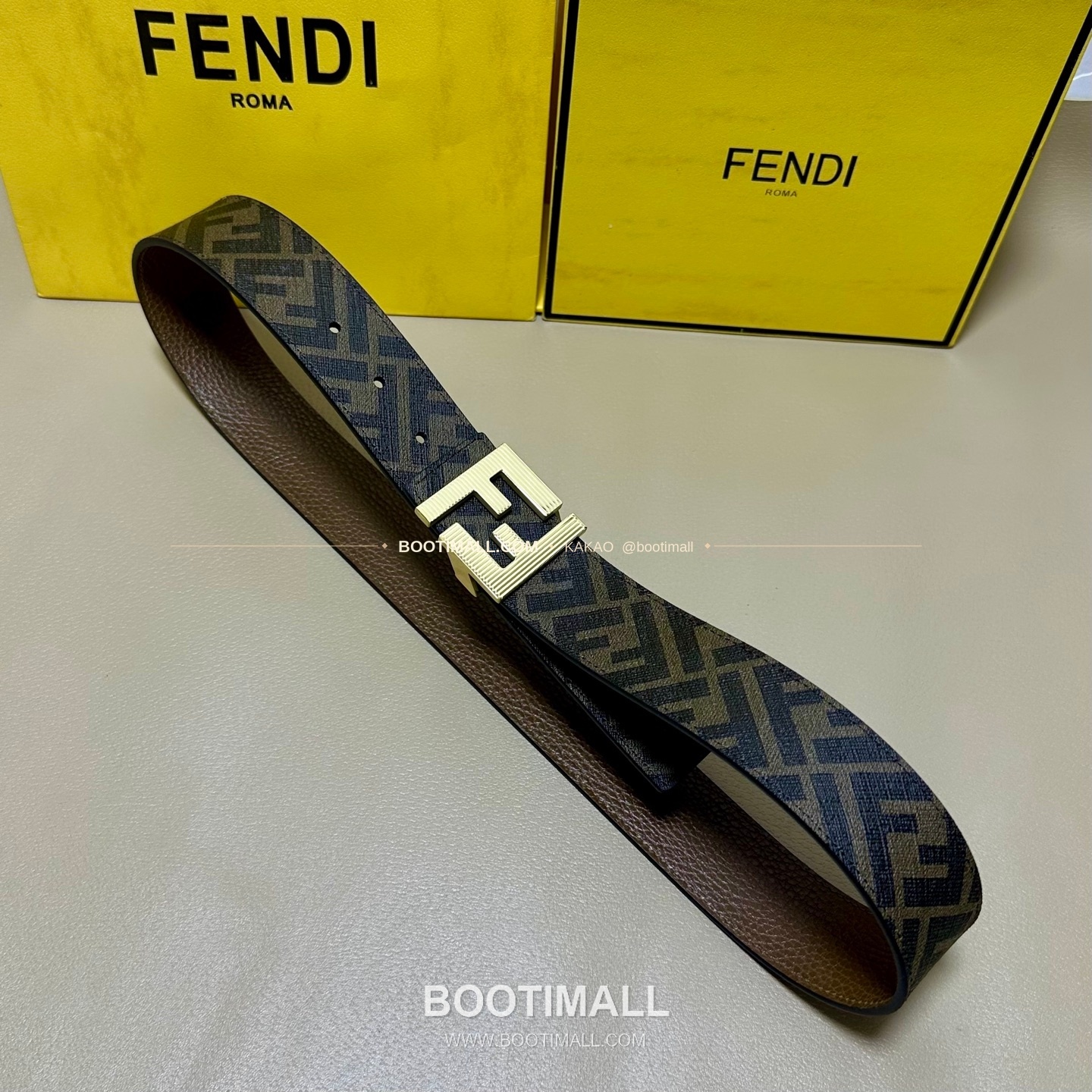 펜디 쿠오이오 로마노 가죽 FF 캔버스 리버서블 더블링 벨트 Fendi Cuoio Romano Leather FF Canvas Reversible Double Ring Belt 4cm 1
