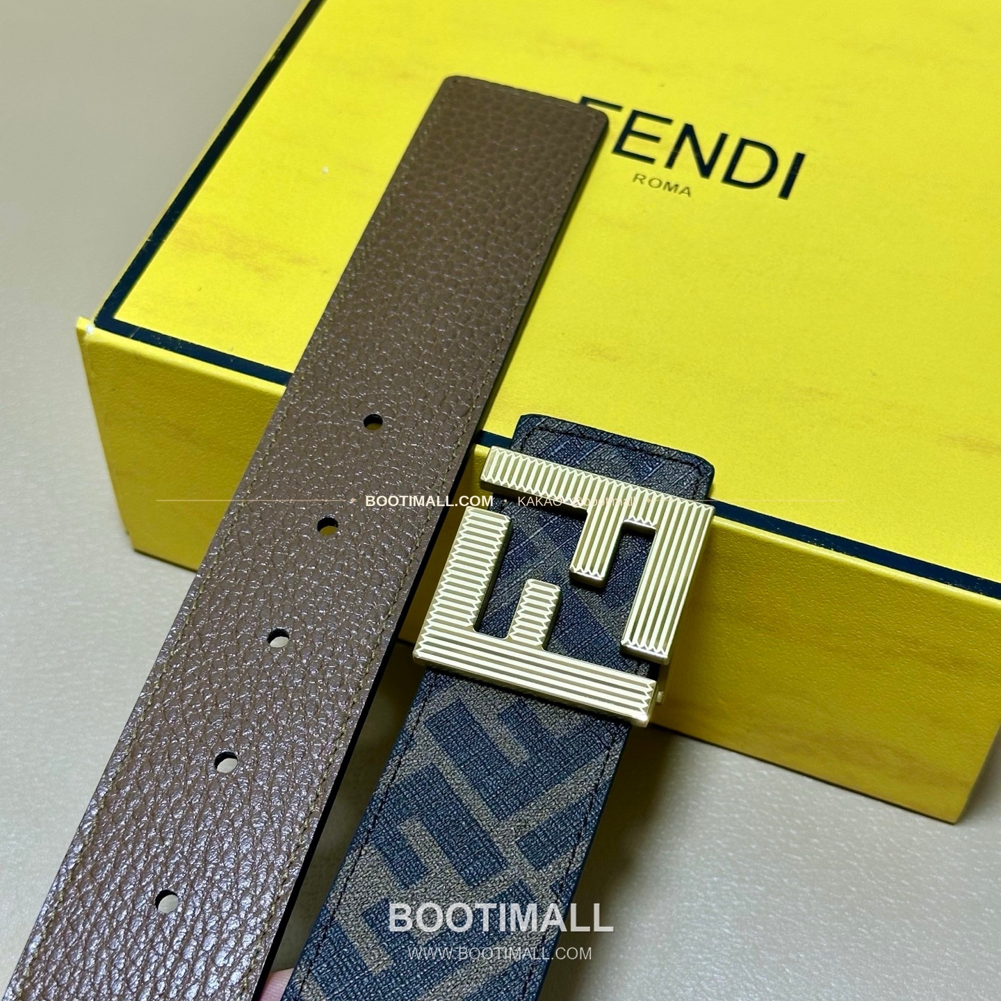 펜디 쿠오이오 로마노 가죽 FF 캔버스 리버서블 더블링 벨트 Fendi Cuoio Romano Leather FF Canvas Reversible Double Ring Belt 4cm 4