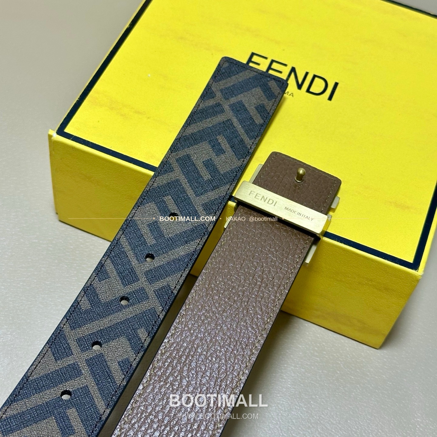 펜디 쿠오이오 로마노 가죽 FF 캔버스 리버서블 더블링 벨트 Fendi Cuoio Romano Leather FF Canvas Reversible Double Ring Belt 4cm 5