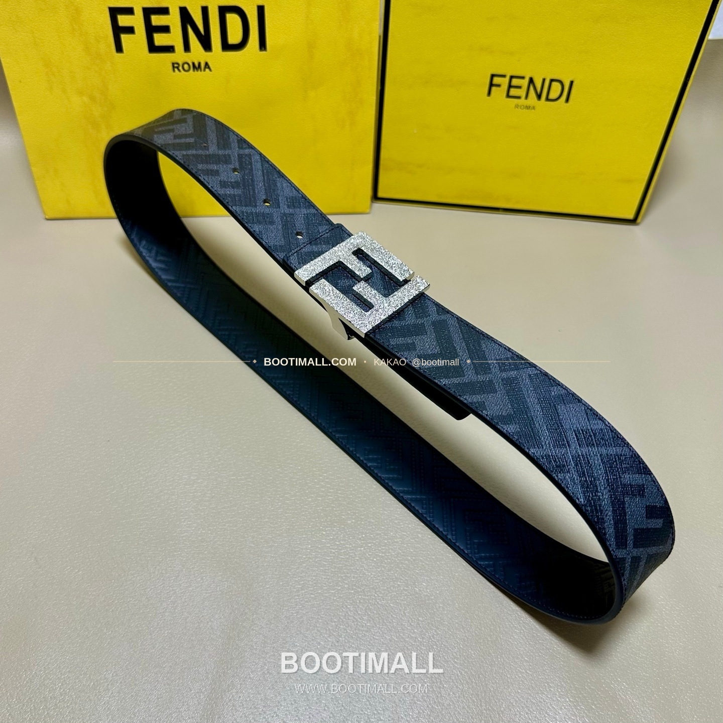 펜디 쿠오이오 로마노 가죽 FF 캔버스 리버서블 더블링 벨트 Fendi Cuoio Romano Leather FF Canvas Reversible Double Ring Belt 4cm 1