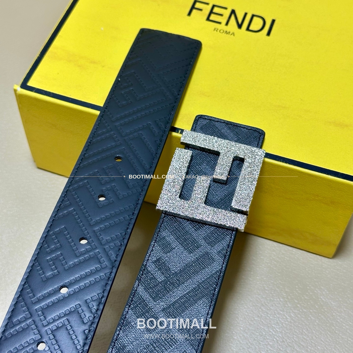 펜디 쿠오이오 로마노 가죽 FF 캔버스 리버서블 더블링 벨트 Fendi Cuoio Romano Leather FF Canvas Reversible Double Ring Belt 4cm 4
