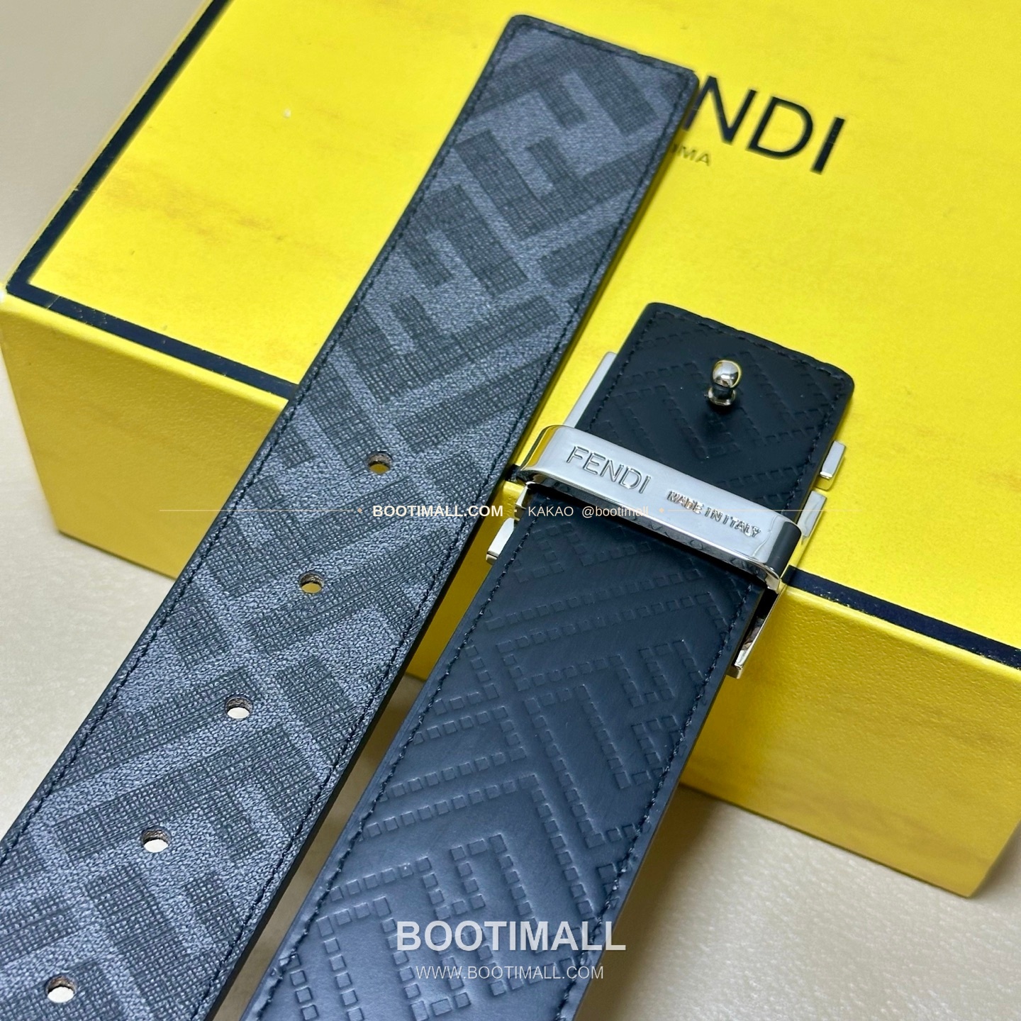 펜디 쿠오이오 로마노 가죽 FF 캔버스 리버서블 더블링 벨트 Fendi Cuoio Romano Leather FF Canvas Reversible Double Ring Belt 4cm 5